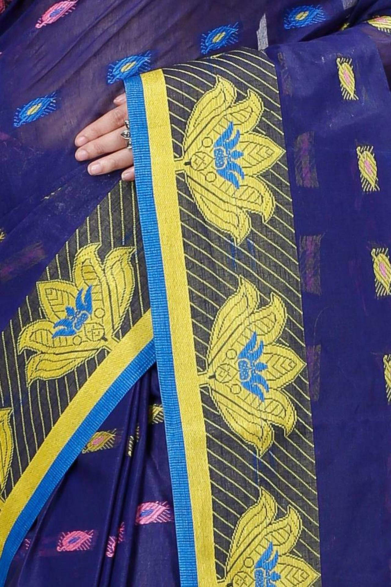 Dark Blue Pure Cotton Nayan Tant Saree (1358)