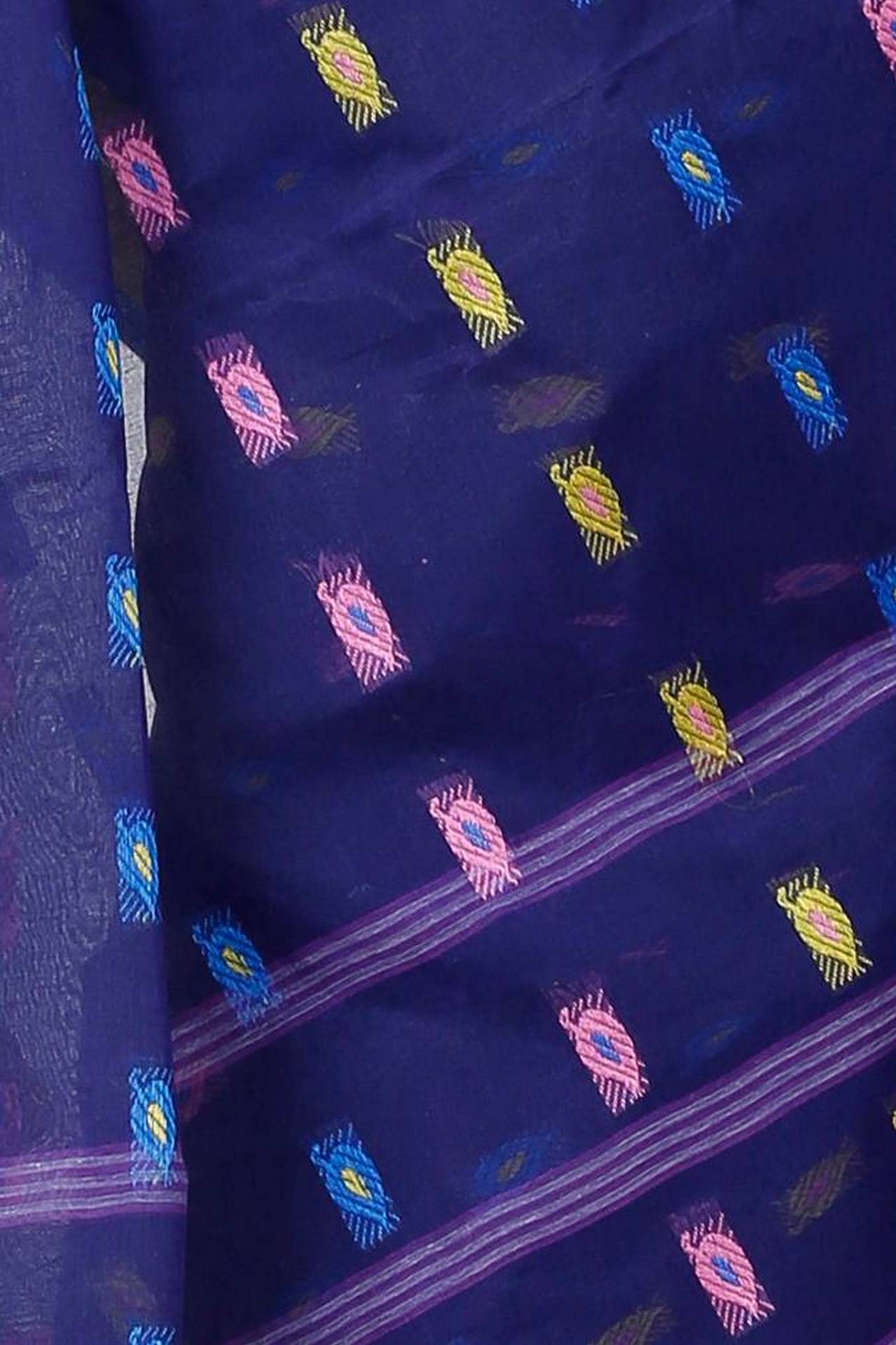 Dark Blue Pure Cotton Nayan Tant Saree (1358)