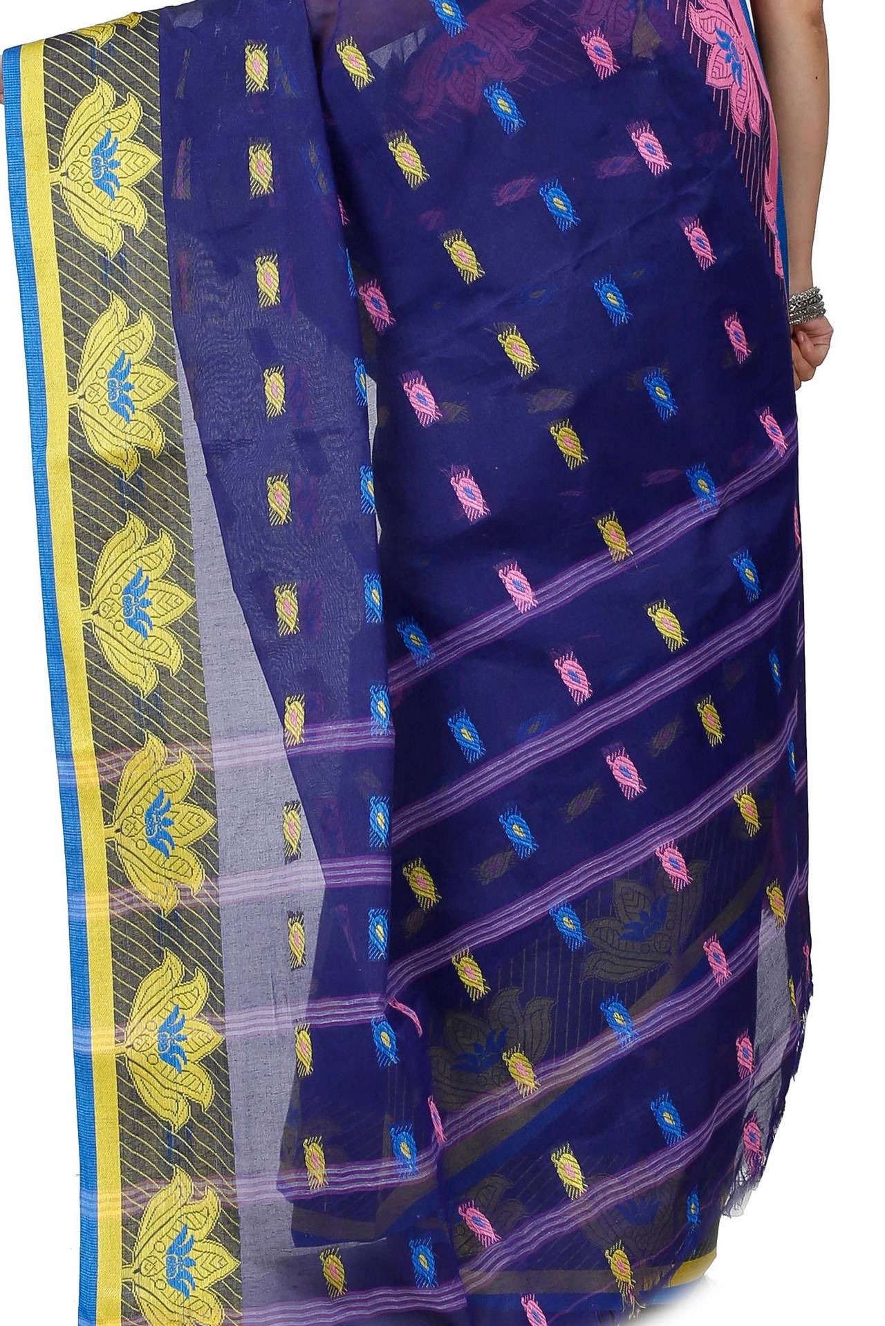 Dark Blue Pure Cotton Nayan Tant Saree (1358)