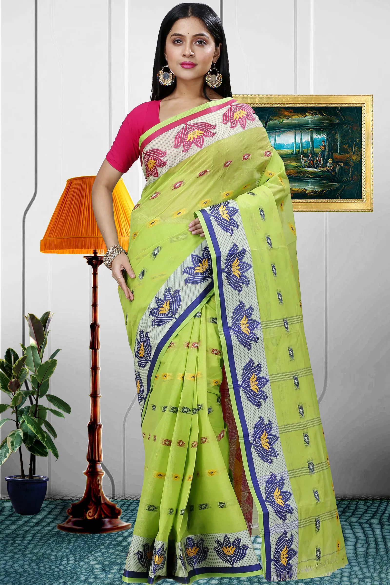 Light Green Pure Cotton Nayan Tant Saree (1361)