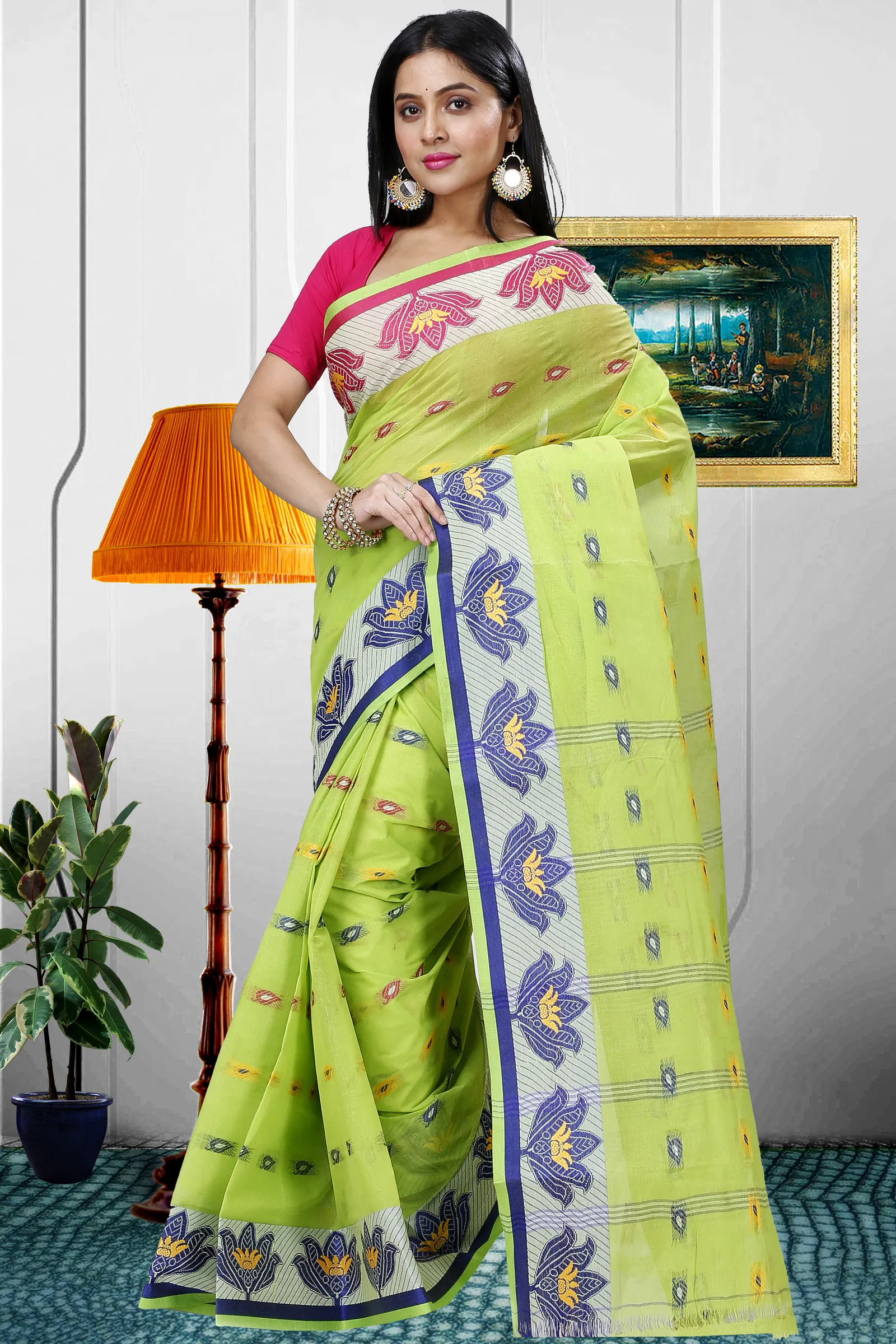 Light Green Pure Cotton Nayan Tant Saree (1361)