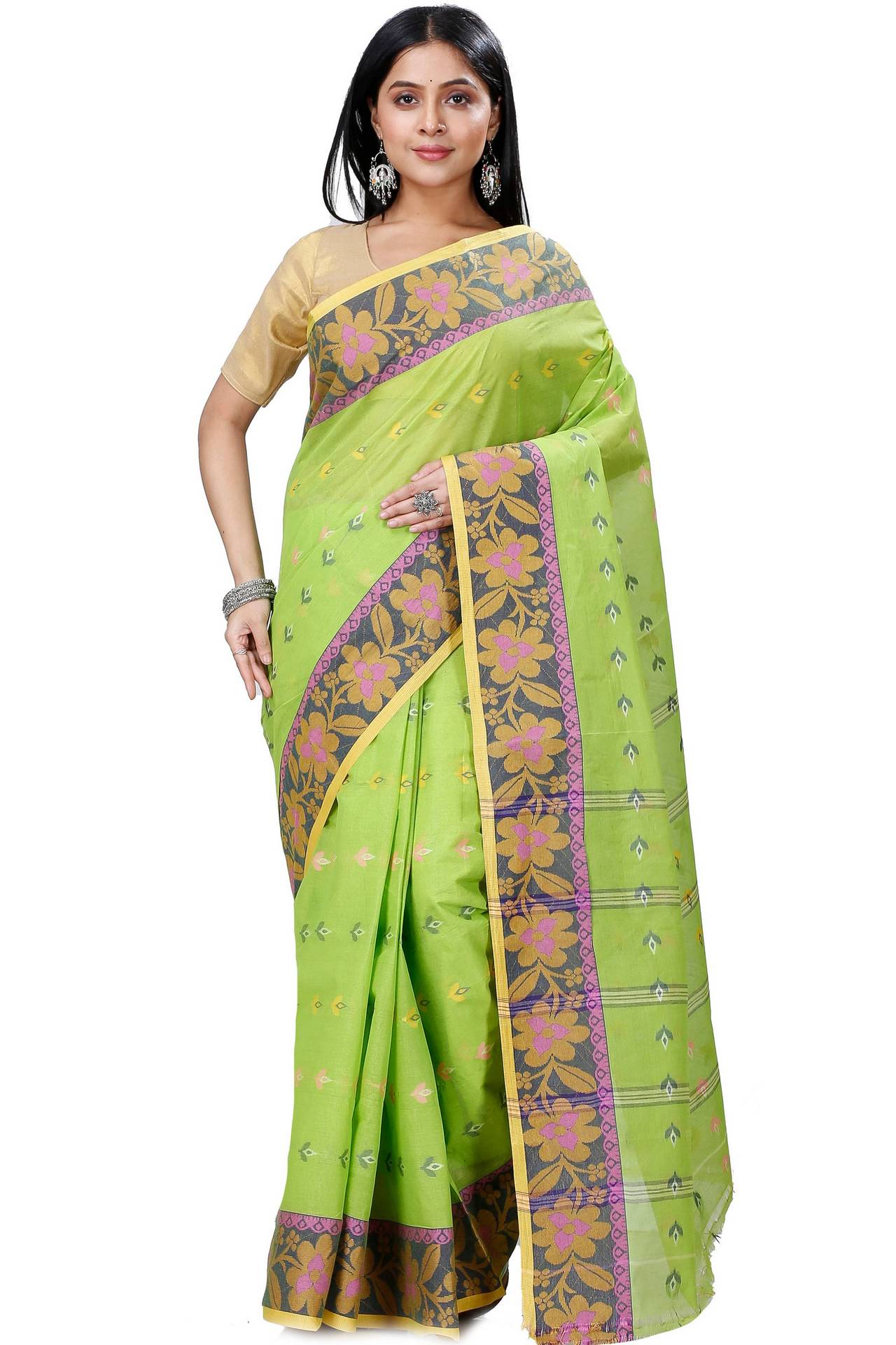 Light Green Pure Cotton Numan Tant Saree (1363)