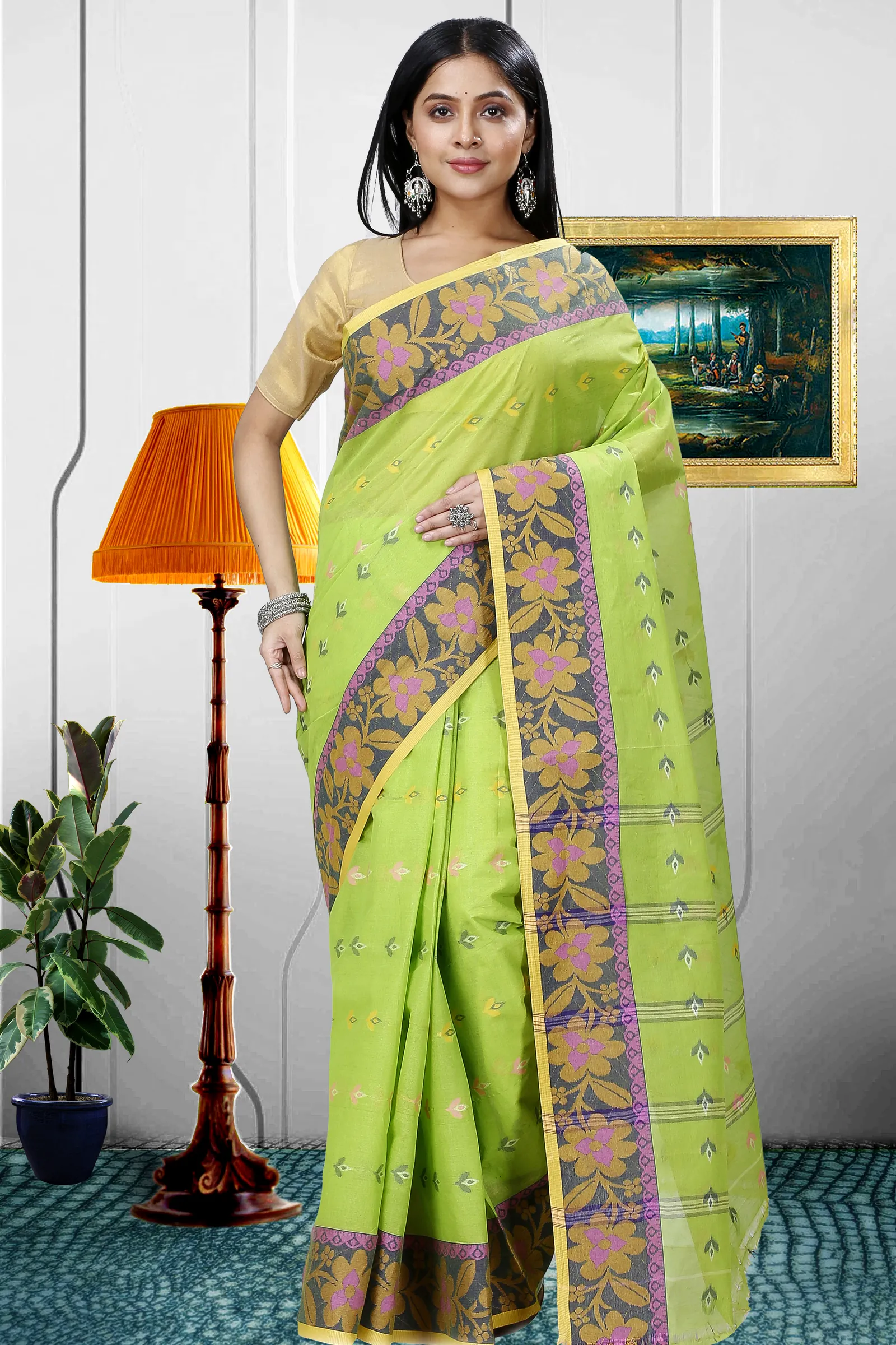 Light Green Pure Cotton Numan Tant Saree (1363)