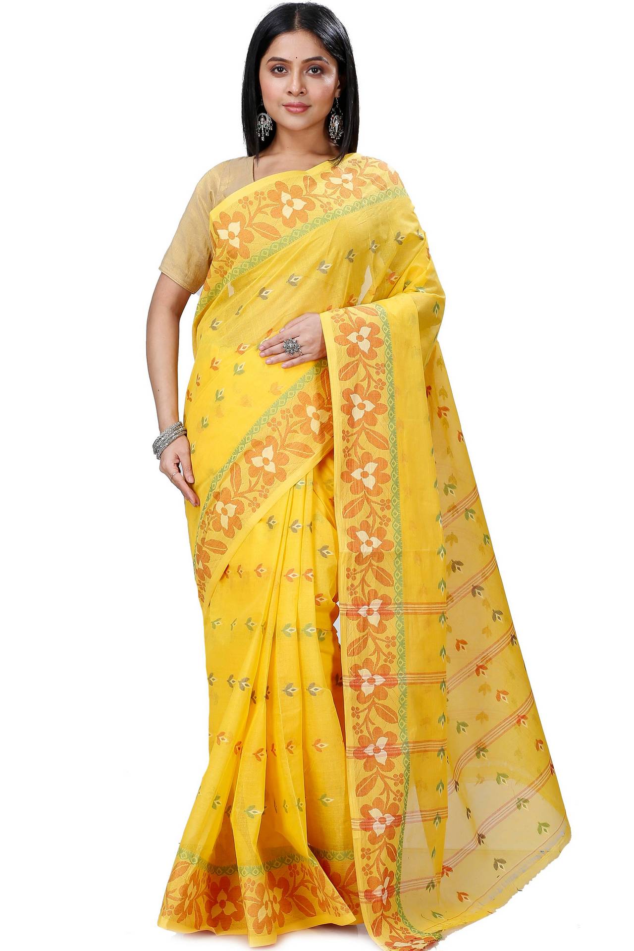 Yellow Pure Cotton Numan Tant Saree (1365)