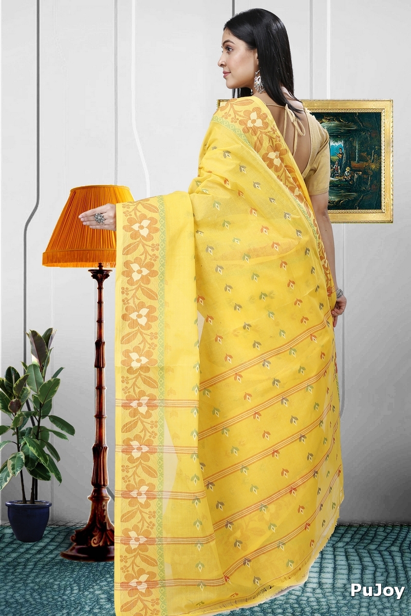 Yellow Pure Cotton Numan Tant Saree (1365)