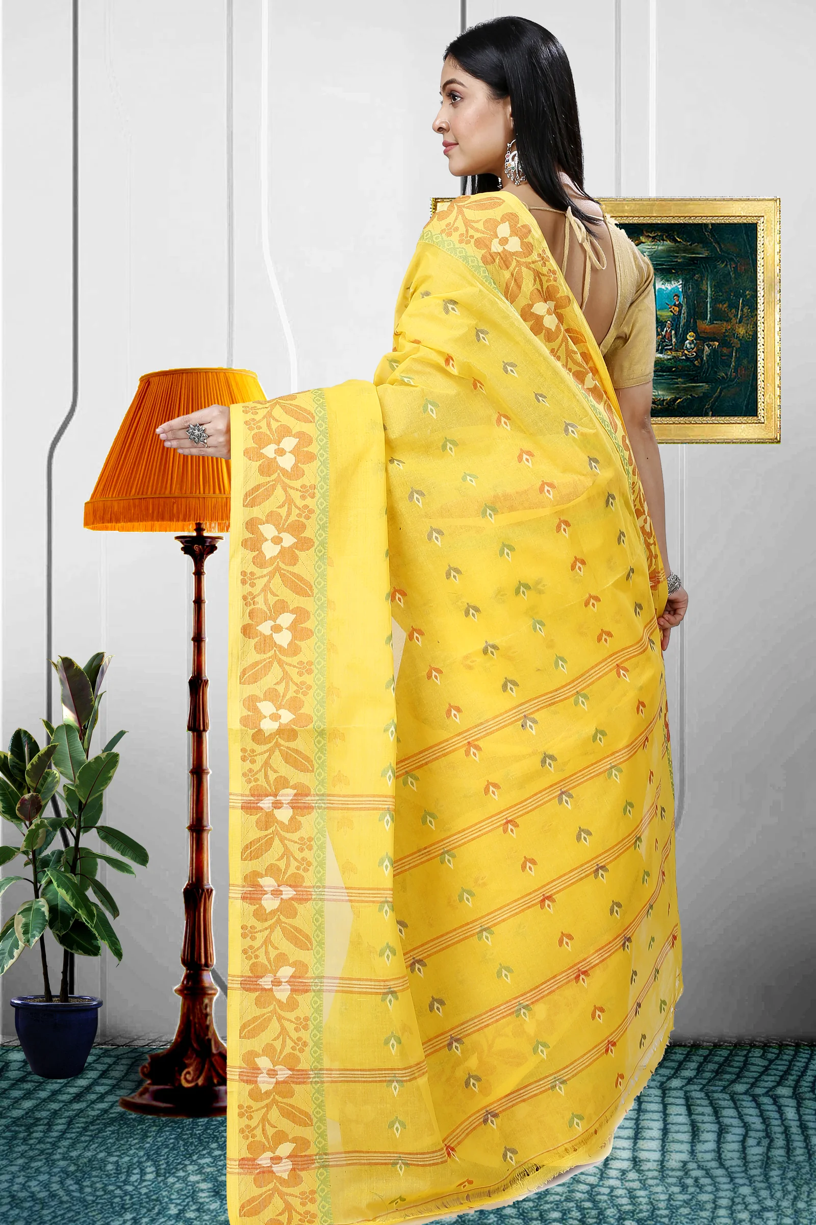 Yellow Pure Cotton Numan Tant Saree (1365)