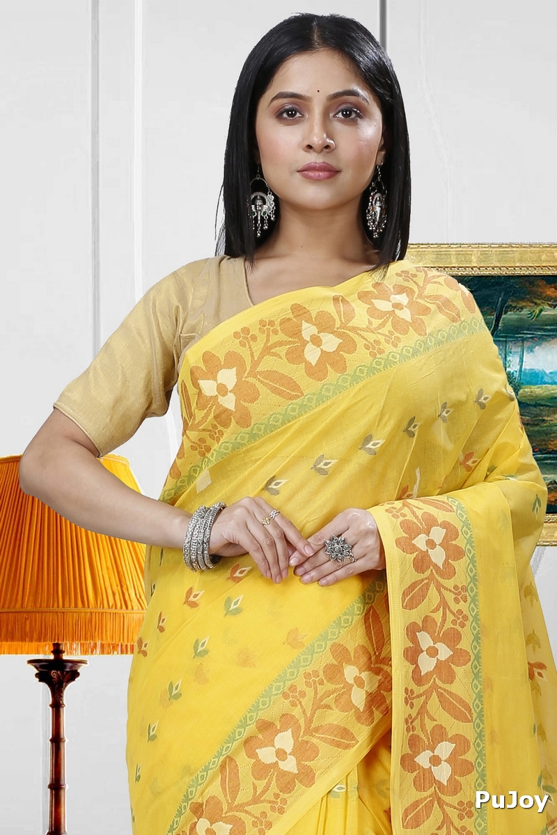 Yellow Pure Cotton Numan Tant Saree (1365)