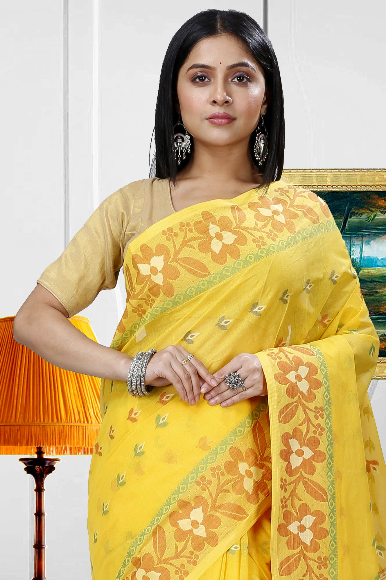Yellow Pure Cotton Numan Tant Saree (1365)