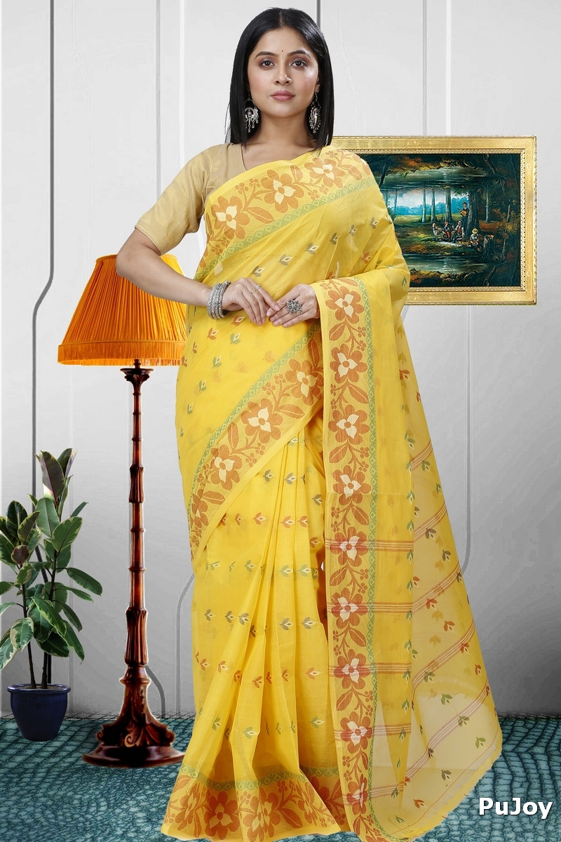 Yellow Pure Cotton Numan Tant Saree (1365)