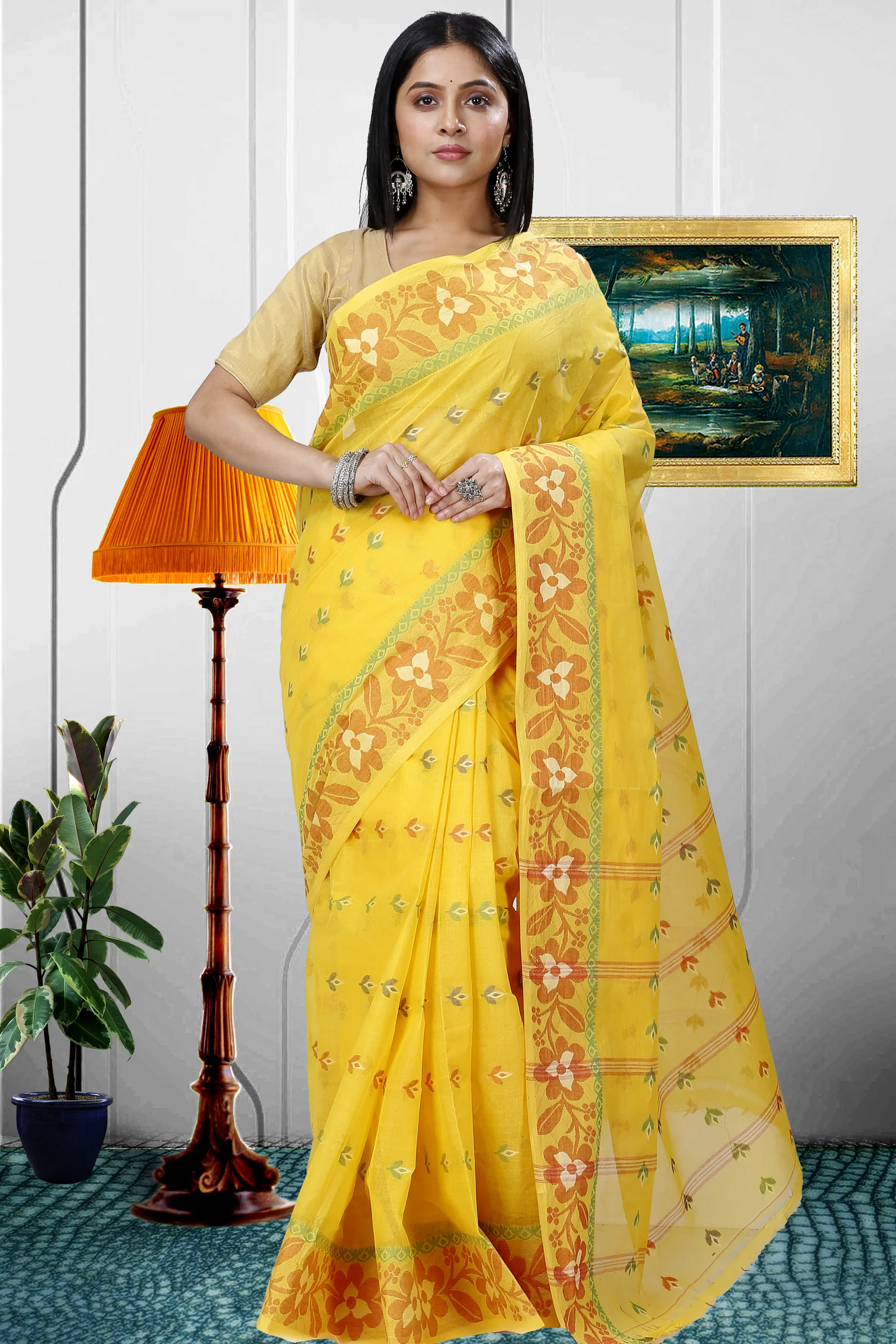 Yellow Pure Cotton Numan Tant Saree (1365)