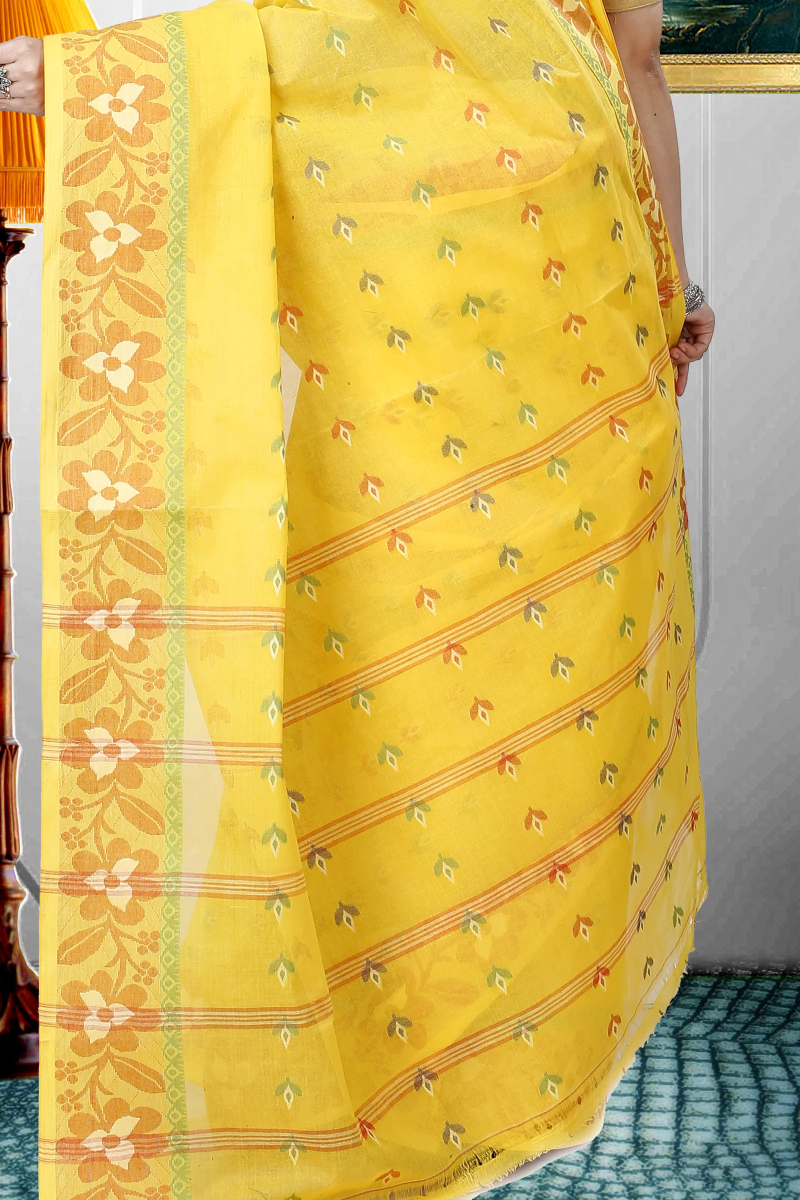 Yellow Pure Cotton Numan Tant Saree (1365)