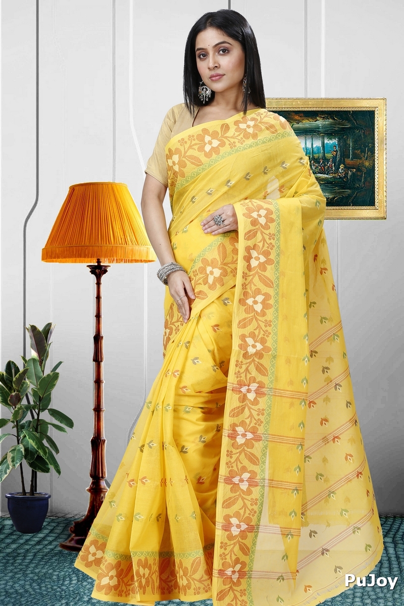Yellow Pure Cotton Numan Tant Saree (1365)