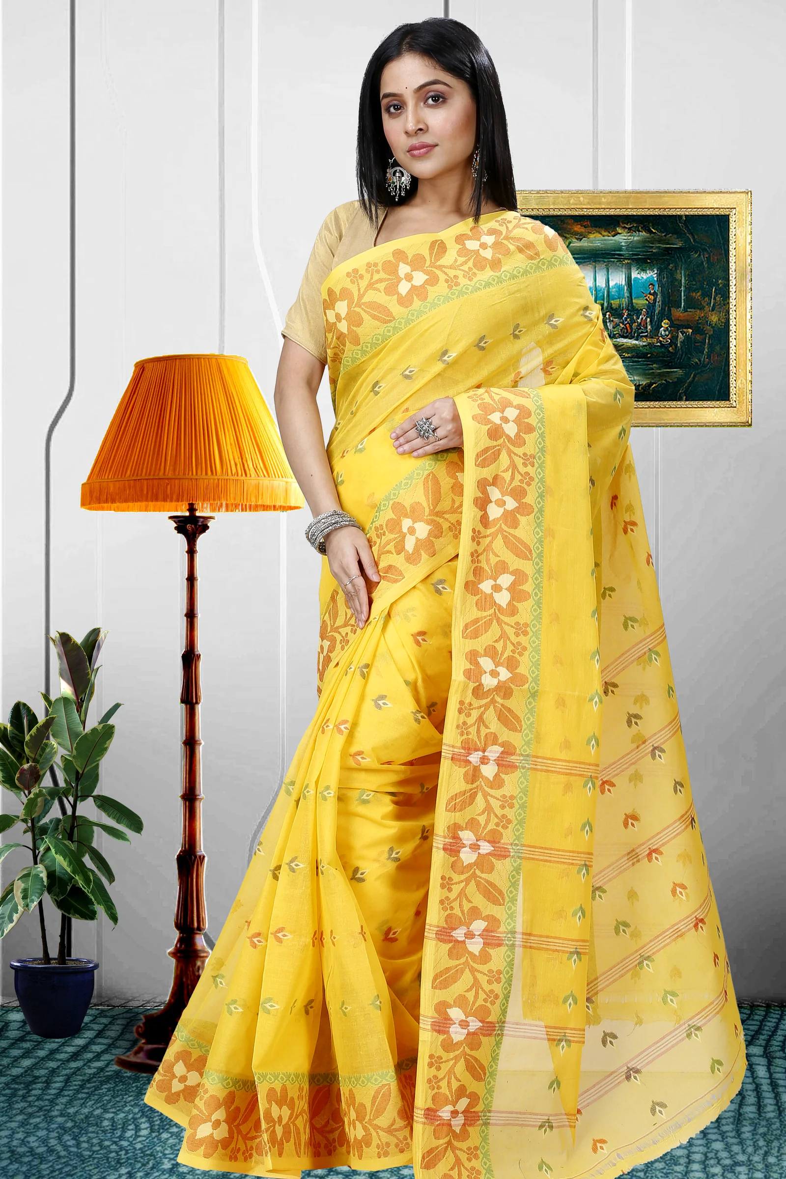 Yellow Pure Cotton Numan Tant Saree (1365)