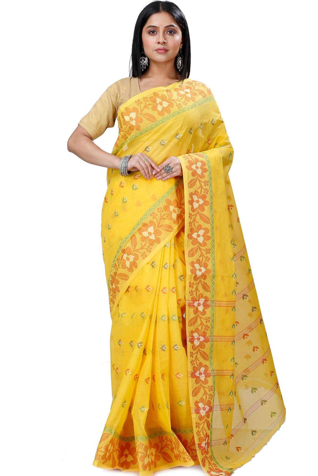 Yellow Pure Cotton Numan Tant Saree (1365)