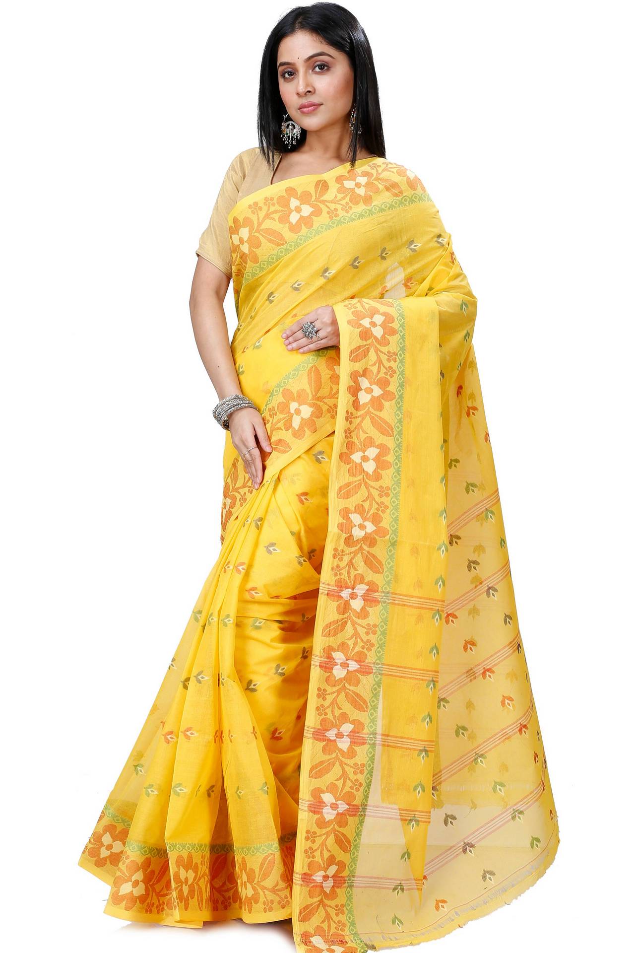 Yellow Pure Cotton Numan Tant Saree (1365)