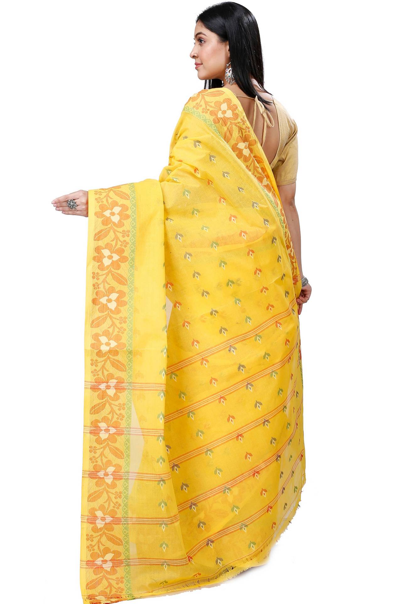 Yellow Pure Cotton Numan Tant Saree (1365)