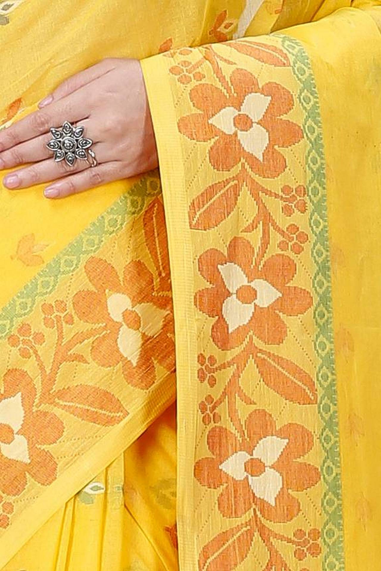 Yellow Pure Cotton Numan Tant Saree (1365)