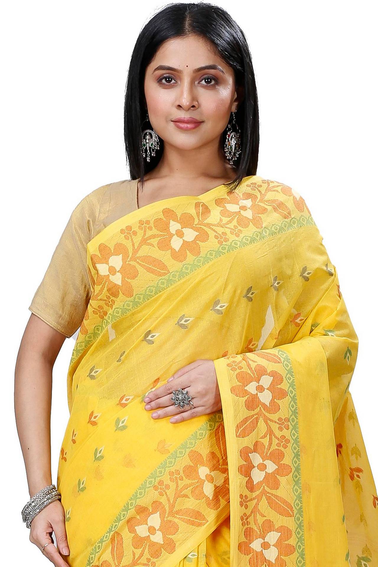 Yellow Pure Cotton Numan Tant Saree (1365)