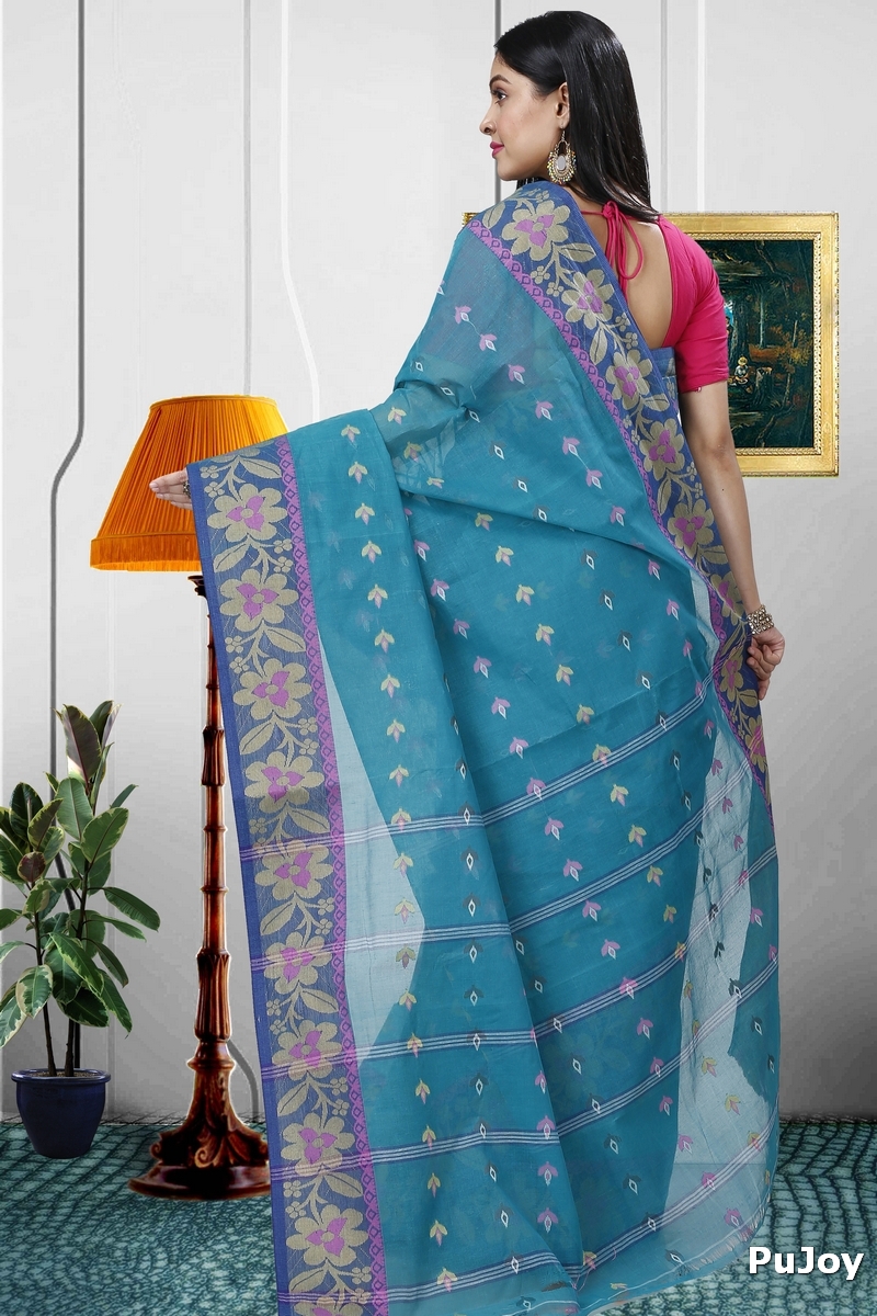 Dark Green Pure Cotton Numan Tant Saree (1366)