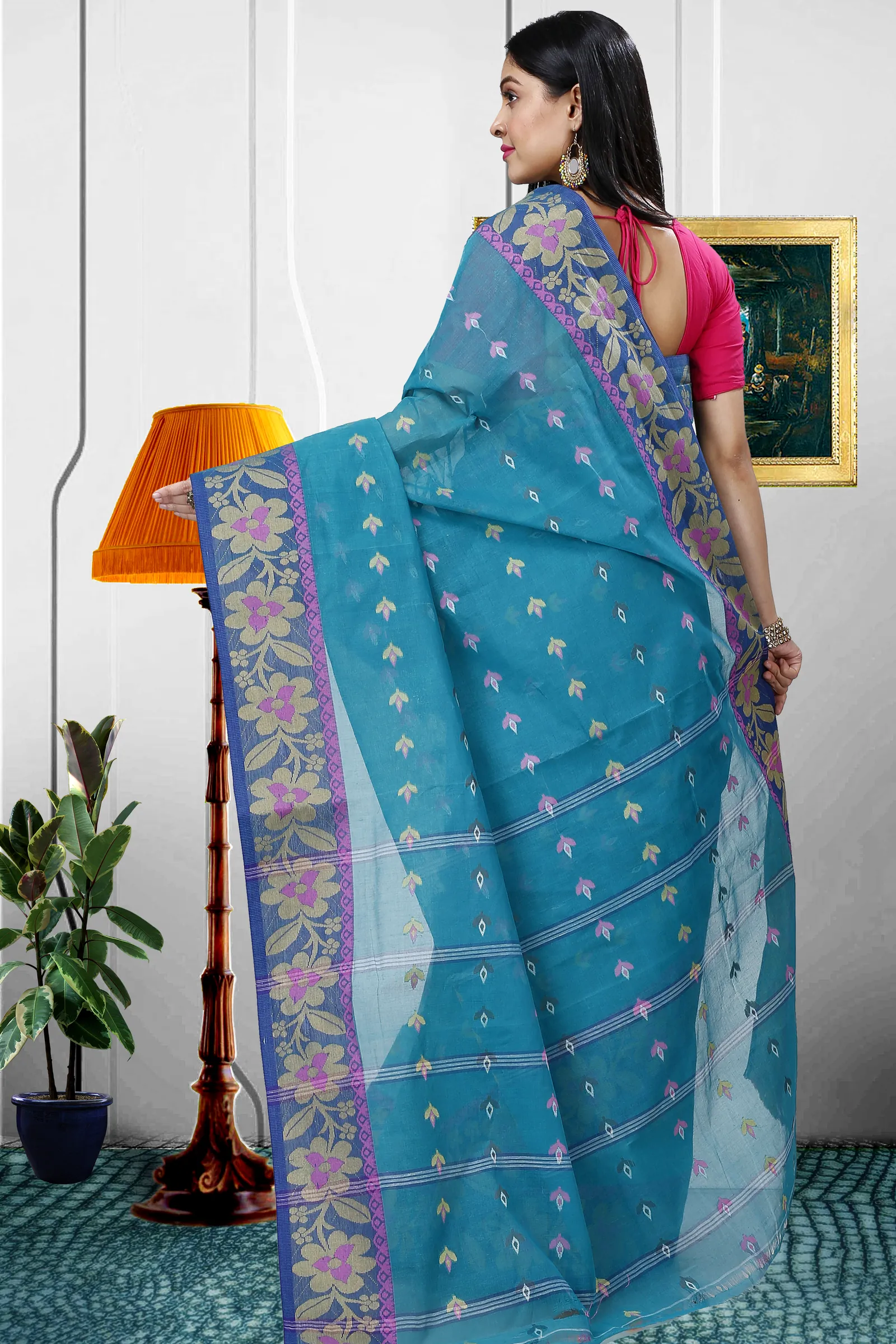 Dark Green Pure Cotton Numan Tant Saree (1366)