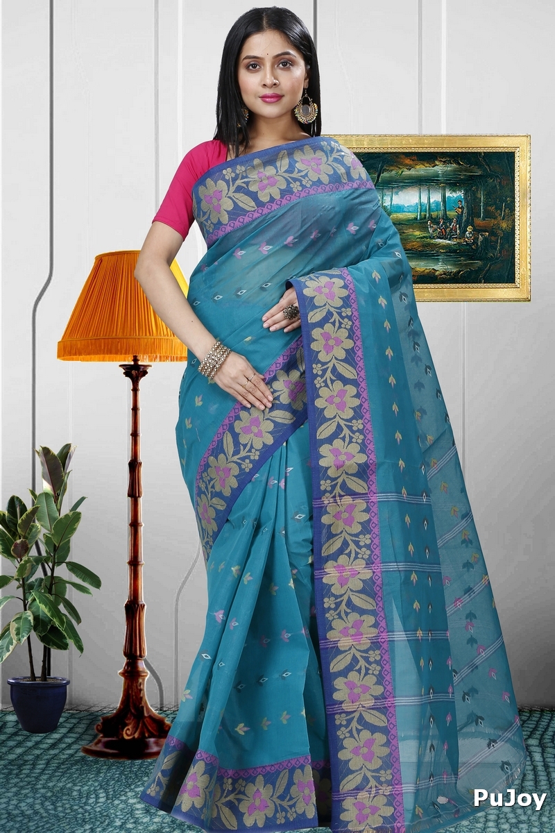 Dark Green Pure Cotton Numan Tant Saree (1366)