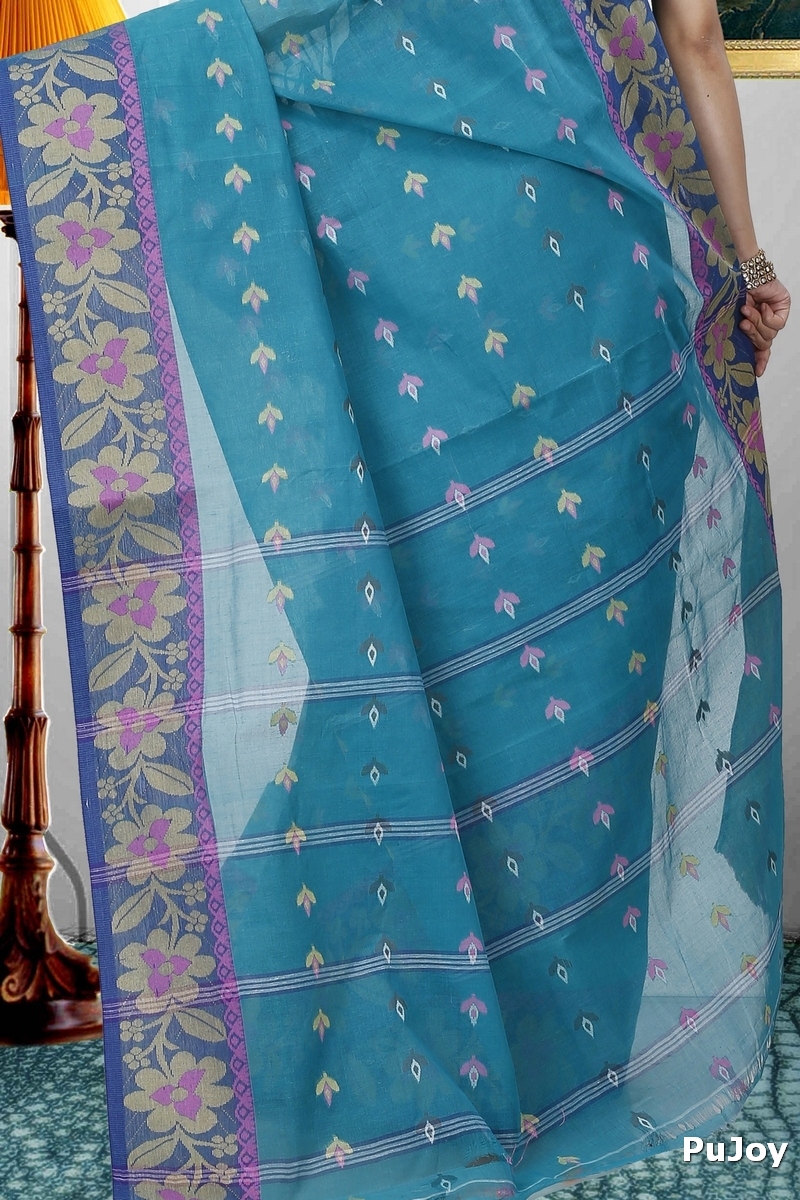 Dark Green Pure Cotton Numan Tant Saree (1366)