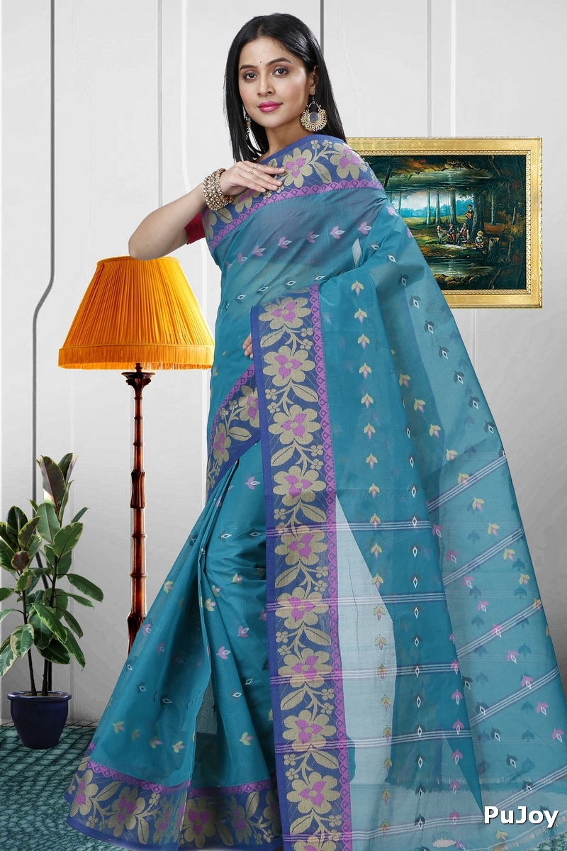 Dark Green Pure Cotton Numan Tant Saree (1366)