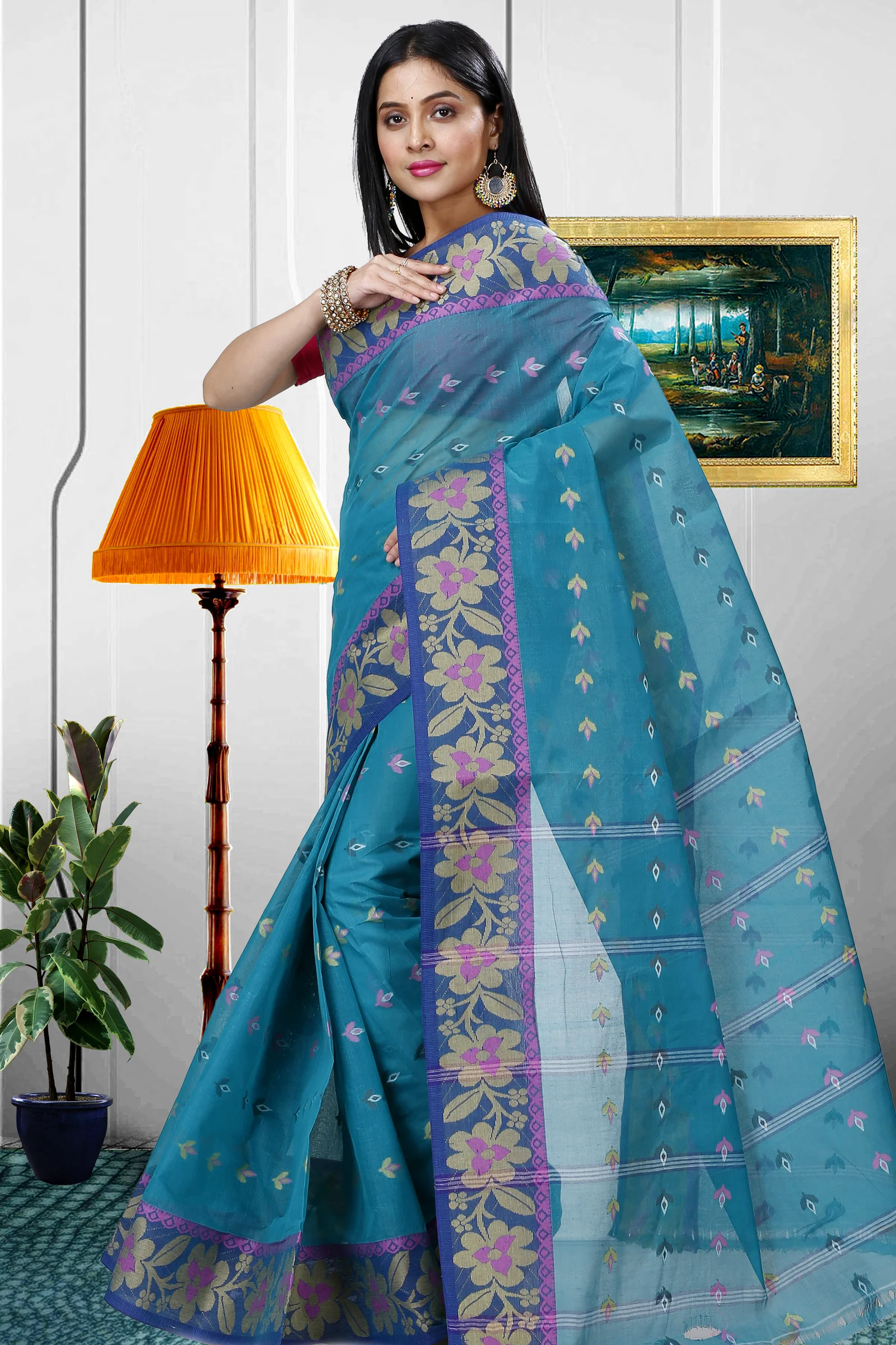 Dark Green Pure Cotton Numan Tant Saree (1366)
