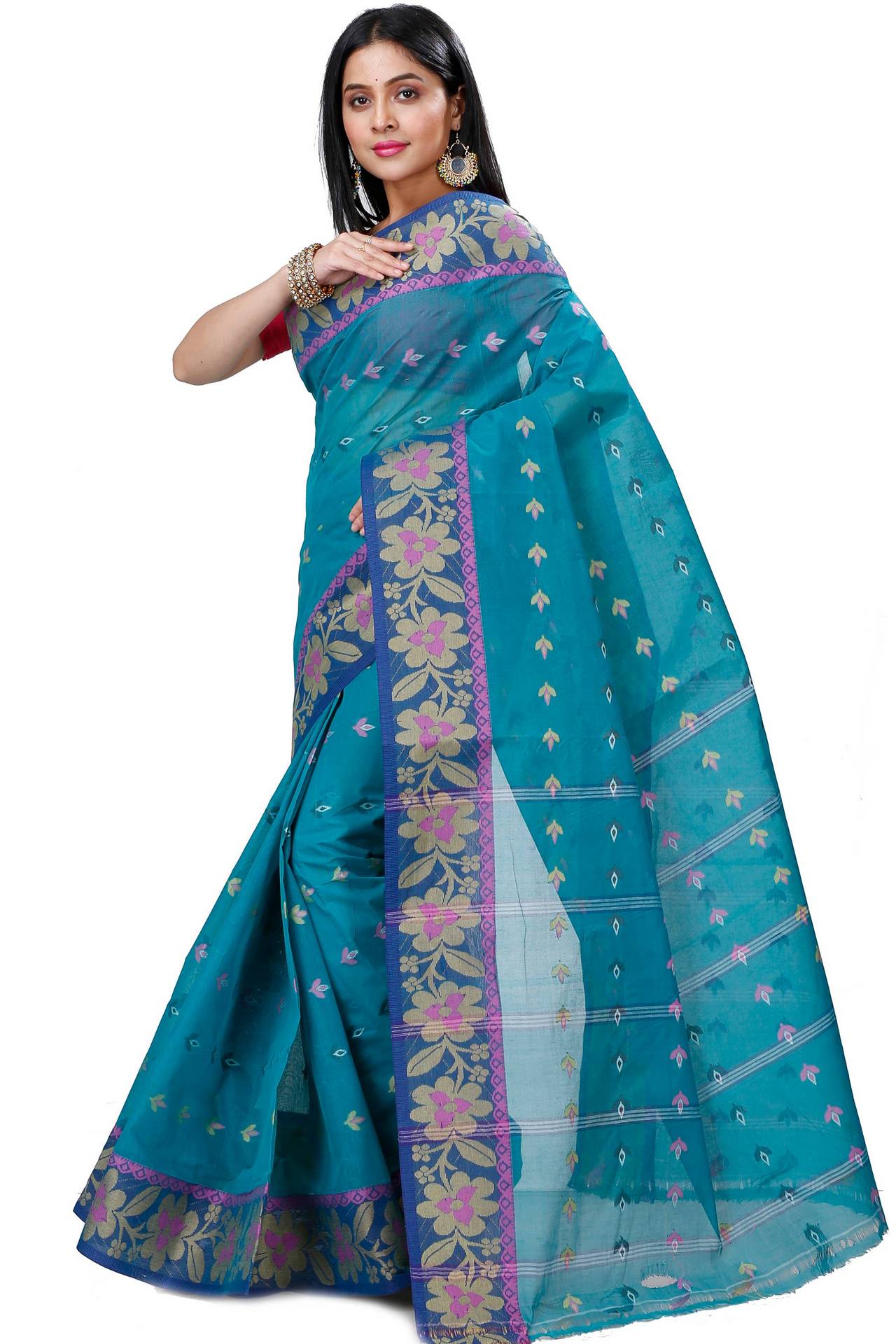 Dark Green Pure Cotton Numan Tant Saree (1366)