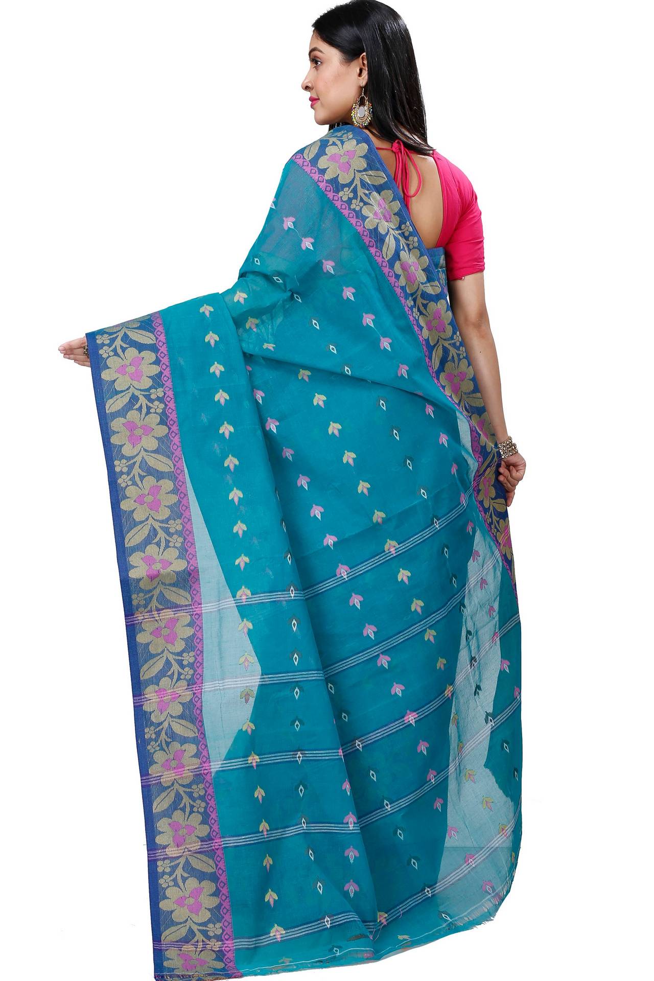 Dark Green Pure Cotton Numan Tant Saree (1366)