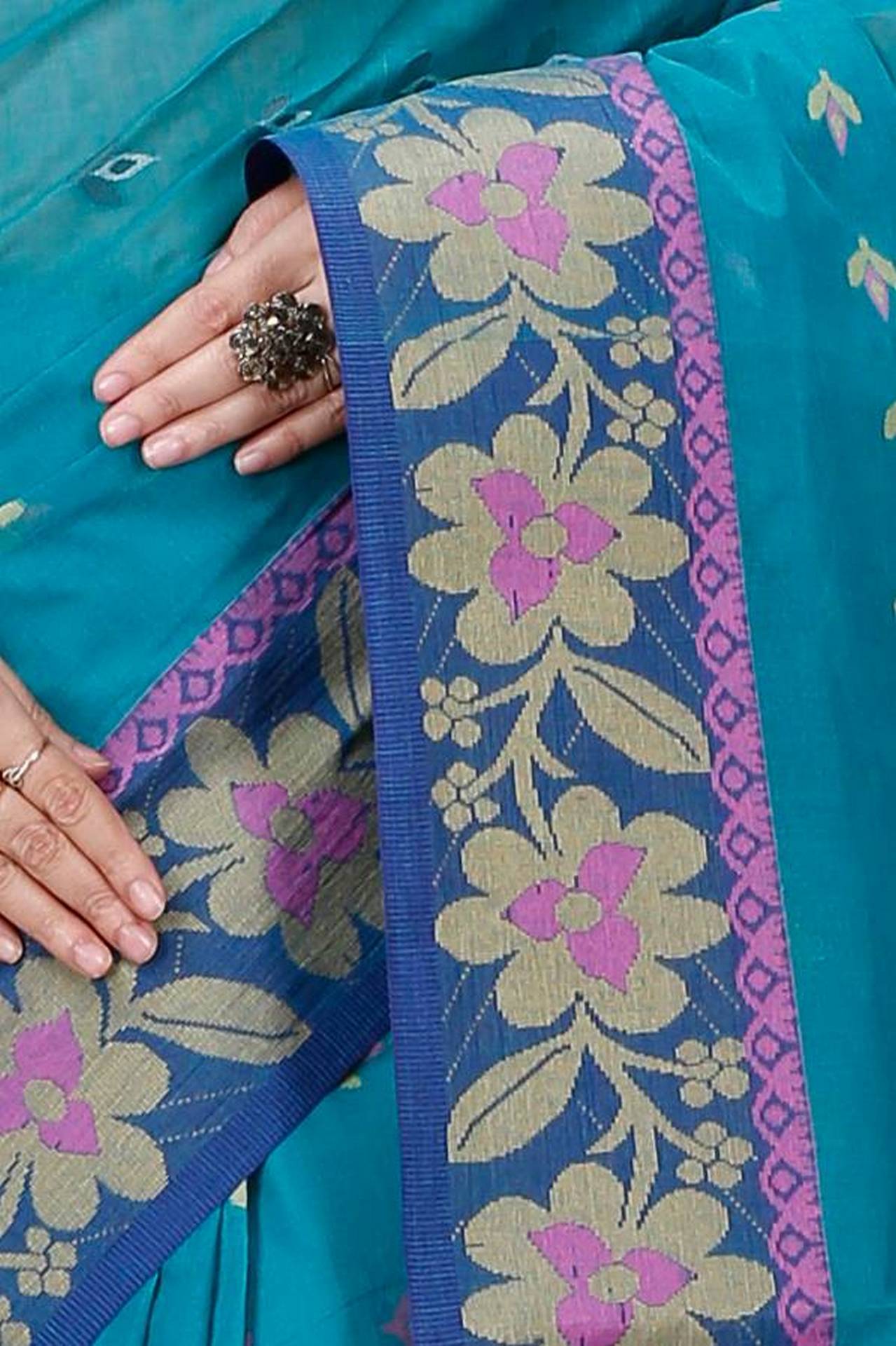 Dark Green Pure Cotton Numan Tant Saree (1366)