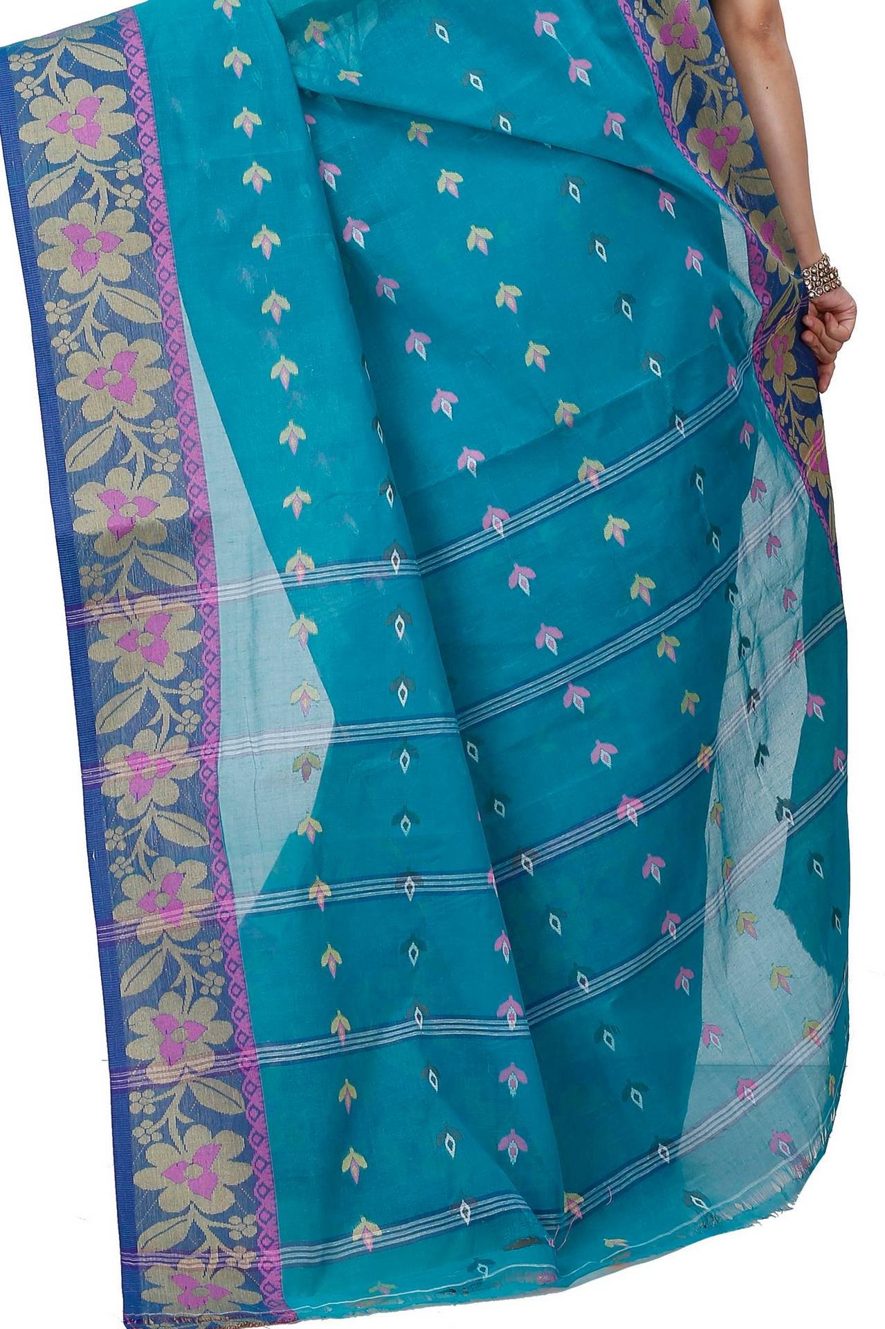Dark Green Pure Cotton Numan Tant Saree (1366)
