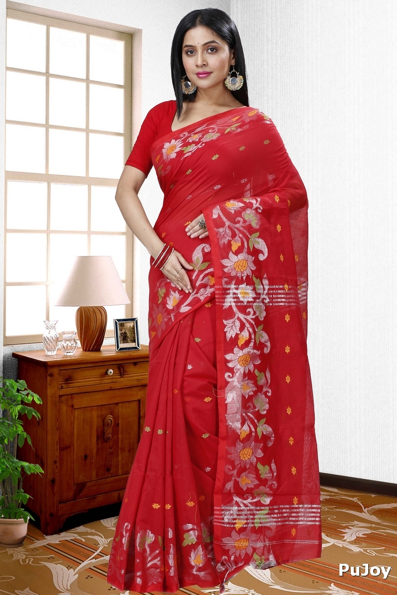 Red Blended Cotton Nisa Hand Loom Saree (1368)