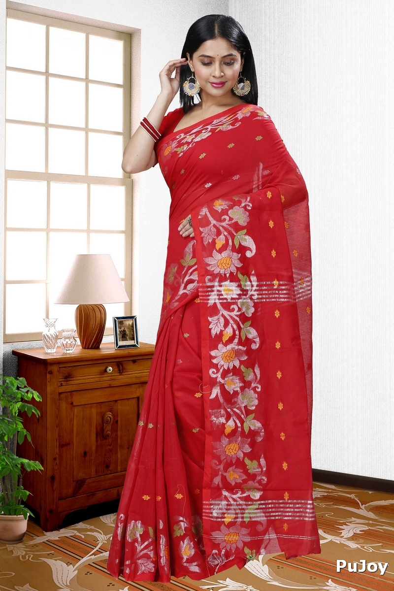 Red Blended Cotton Nisa Hand Loom Saree (1368)