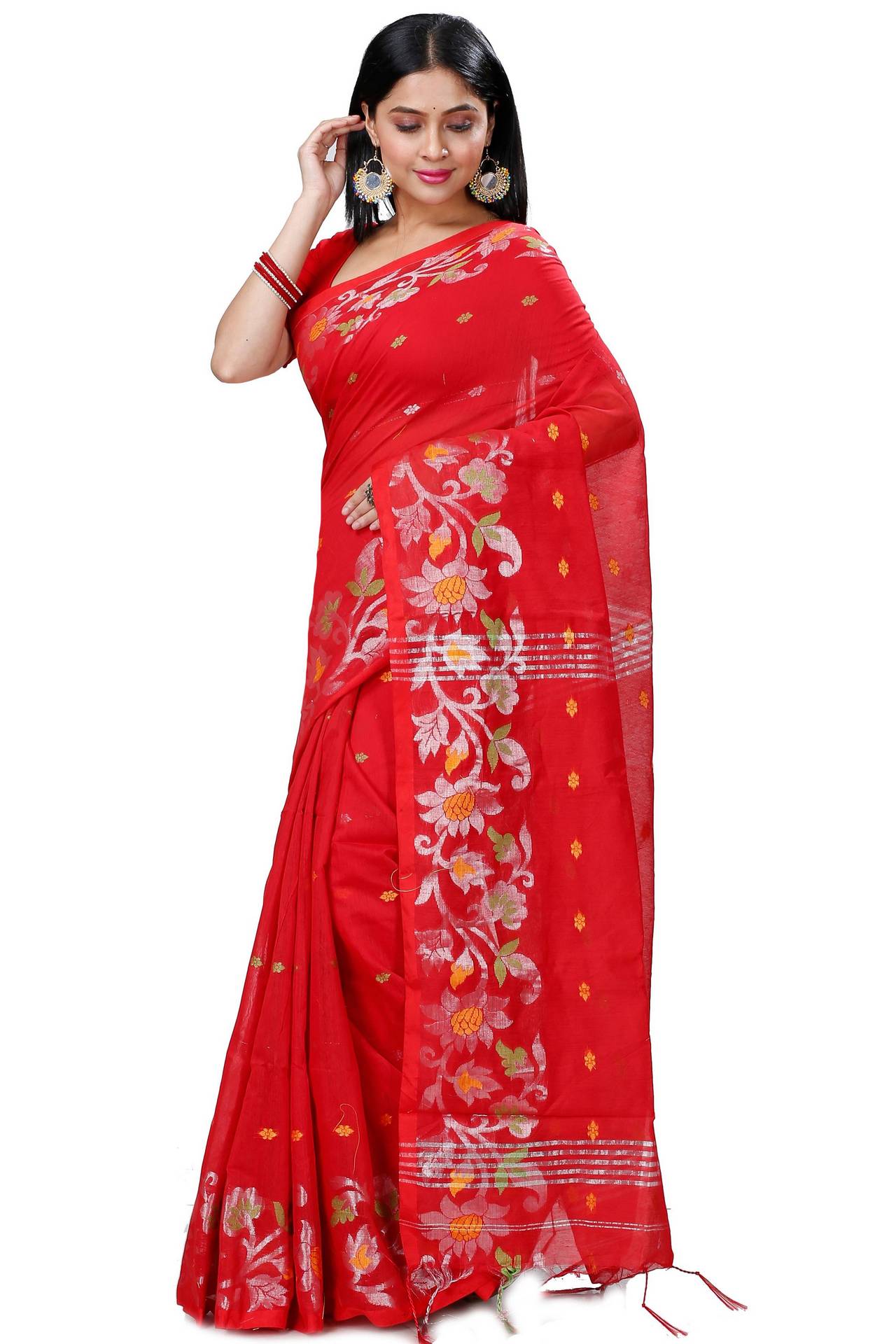 Red Blended Cotton Nisa Hand Loom Saree (1368)