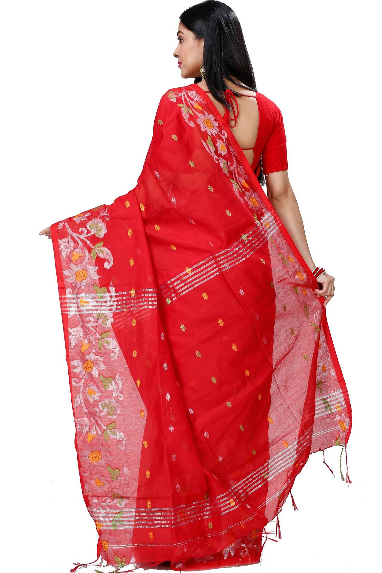 Red Blended Cotton Nisa Hand Loom Saree (1368)