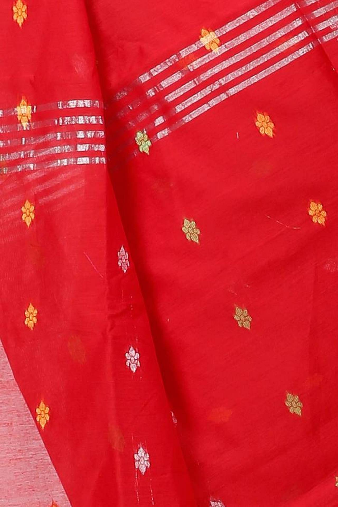 Red Blended Cotton Nisa Hand Loom Saree (1368)