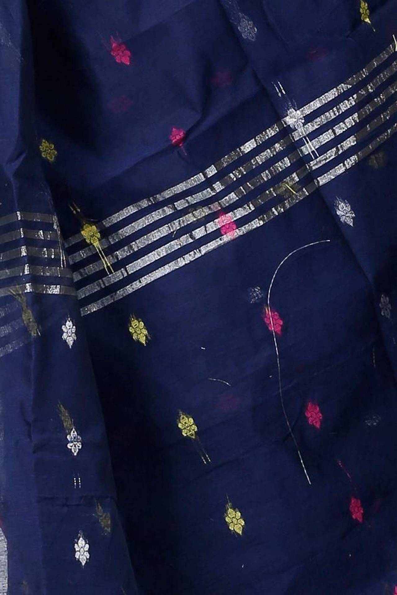 Dark Blue Blended Cotton Nisa Hand Loom Saree (1370)