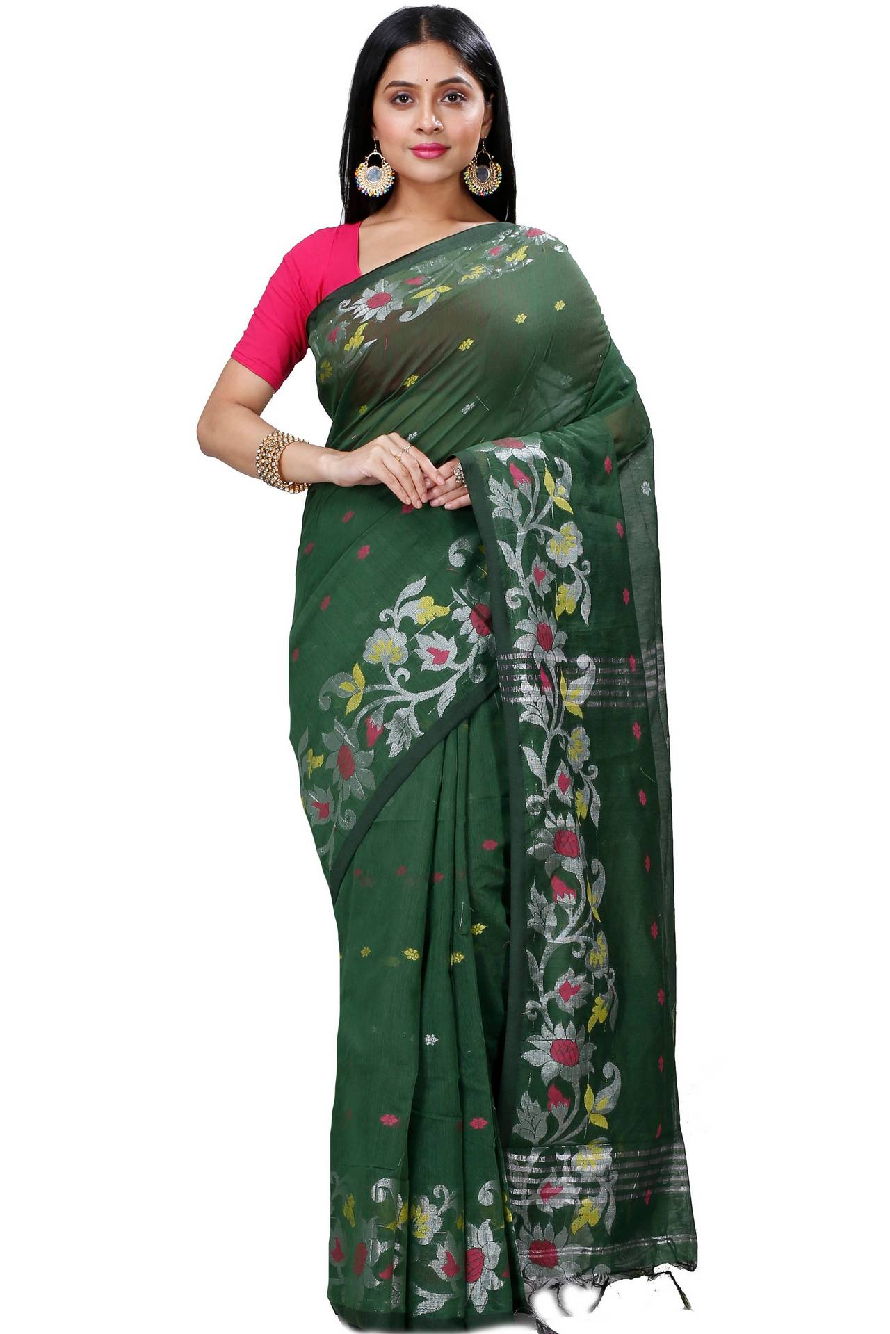 Botel Green Blended Cotton Nisa Hand Loom Saree (1371)
