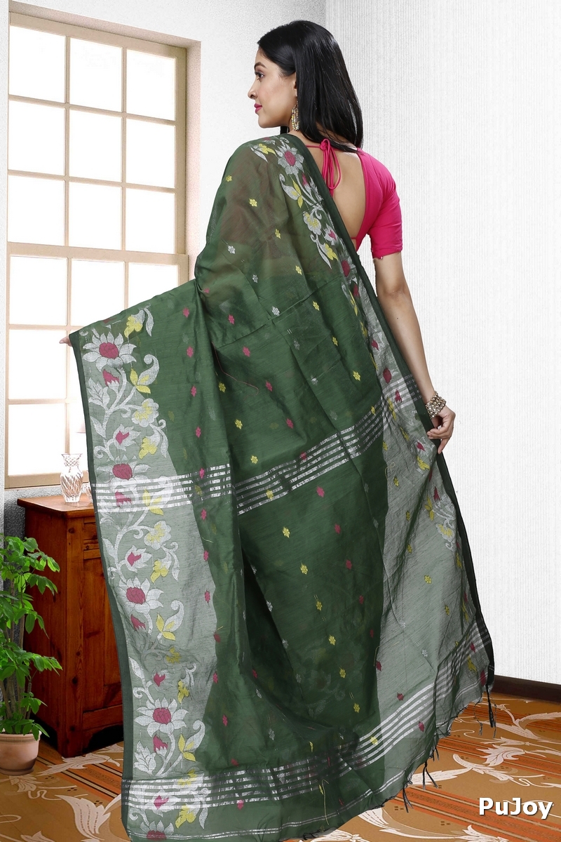 Botel Green Blended Cotton Nisa Hand Loom Saree (1371)