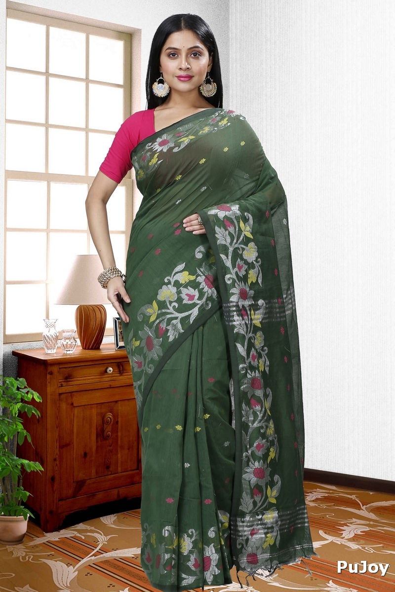 Botel Green Blended Cotton Nisa Hand Loom Saree (1371)