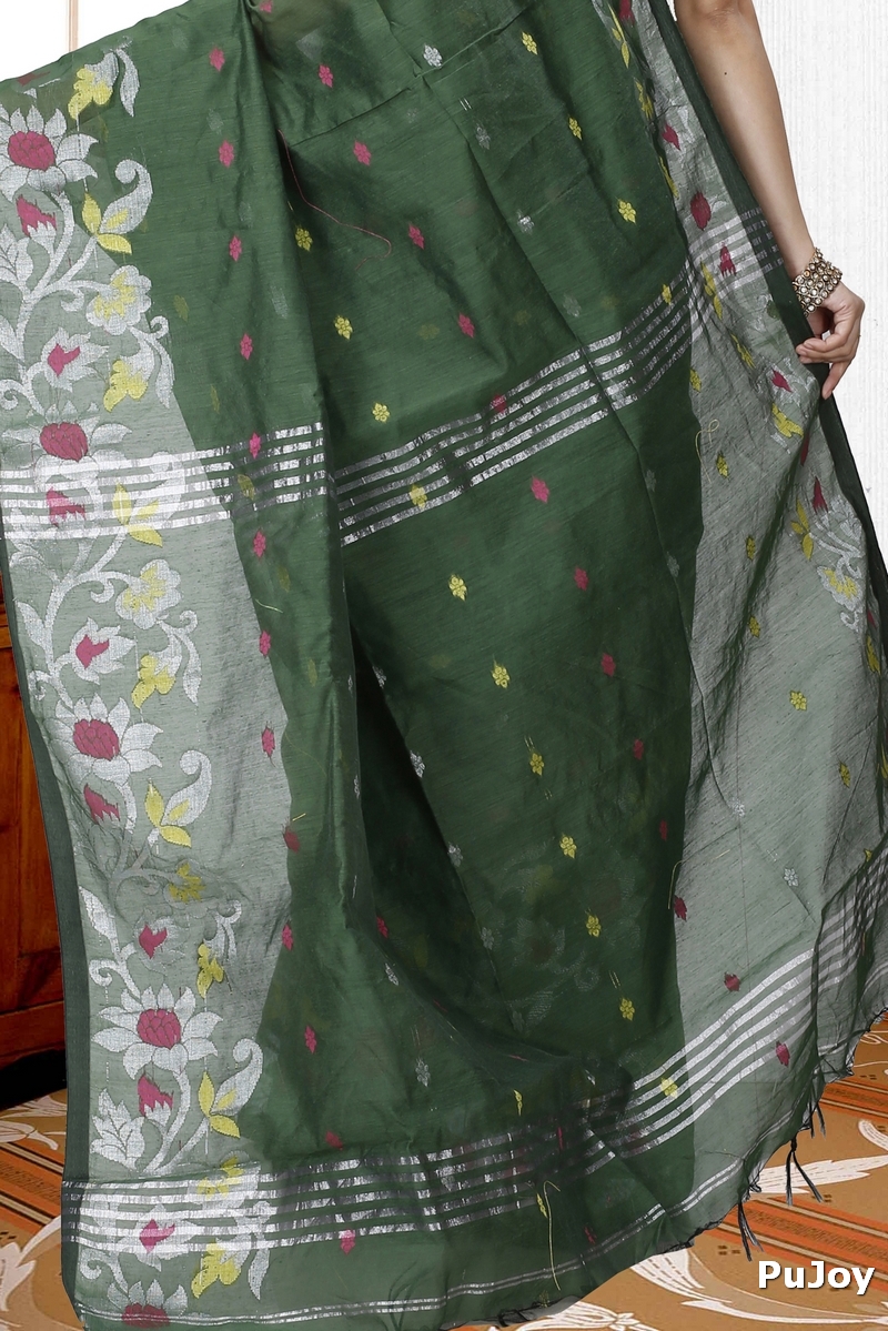 Botel Green Blended Cotton Nisa Hand Loom Saree (1371)