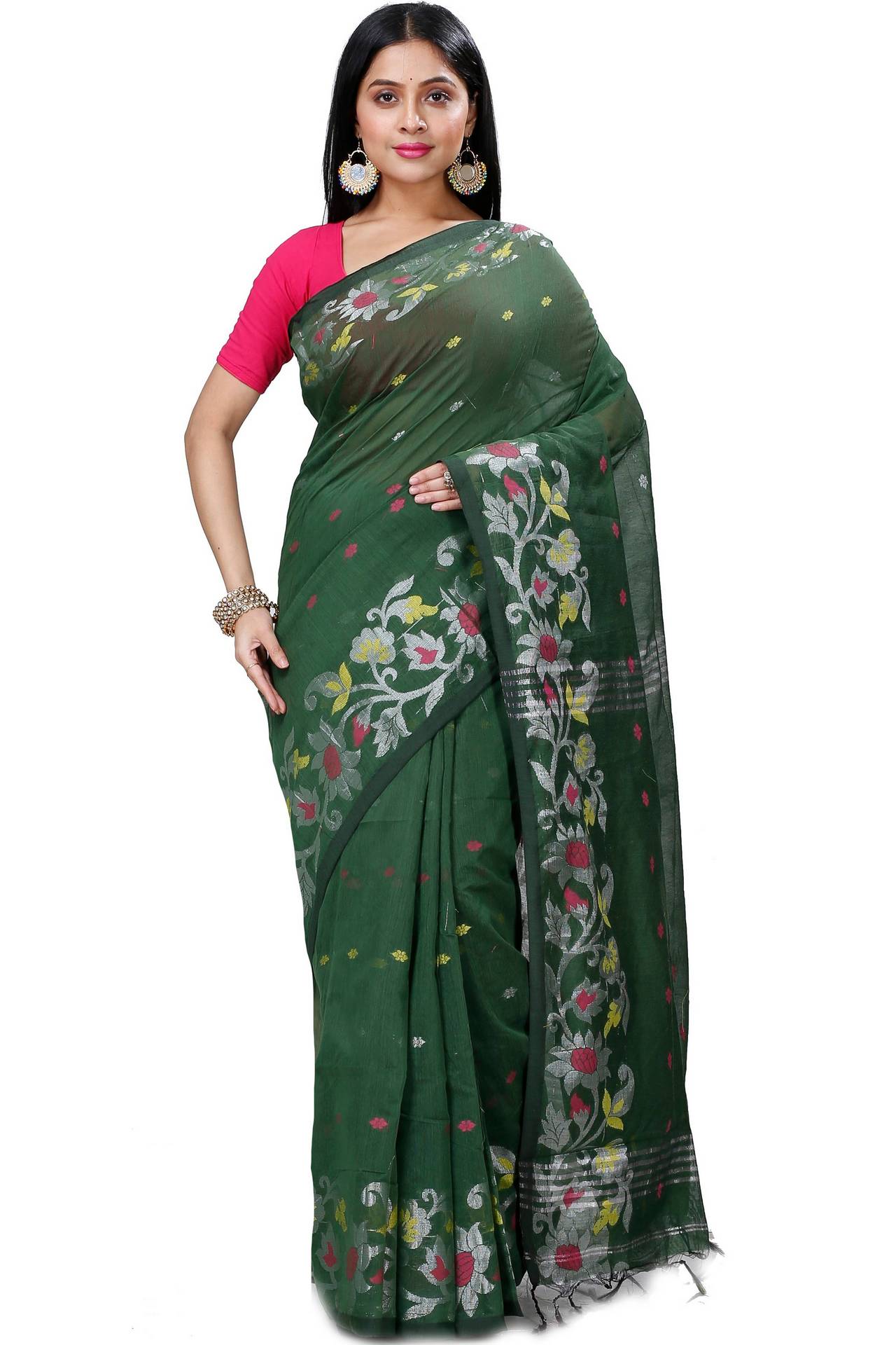 Botel Green Blended Cotton Nisa Hand Loom Saree (1371)
