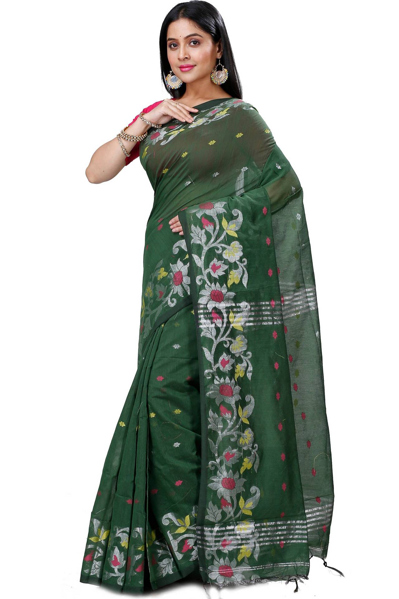 Botel Green Blended Cotton Nisa Hand Loom Saree (1371)
