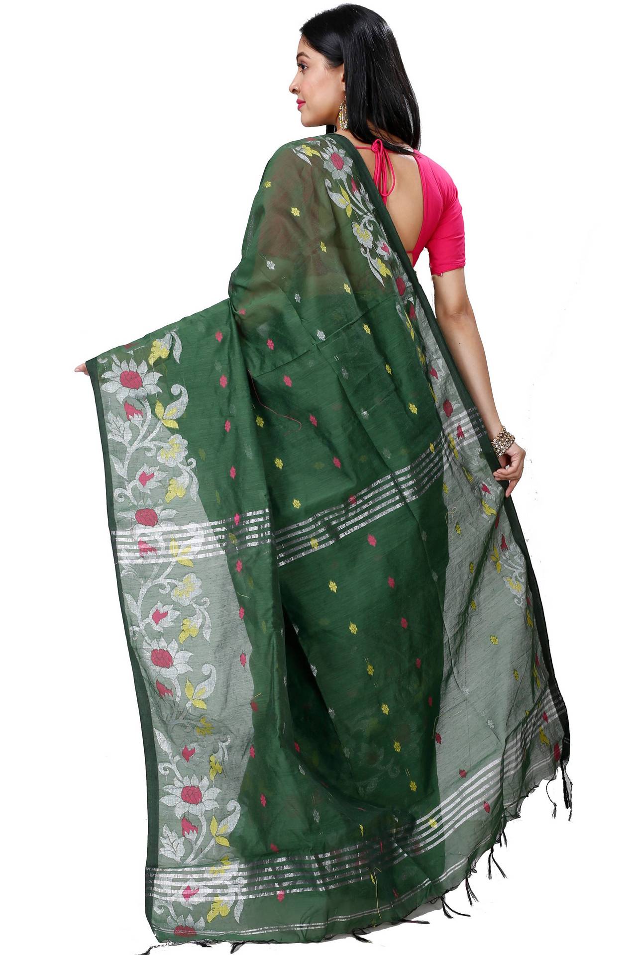 Botel Green Blended Cotton Nisa Hand Loom Saree (1371)