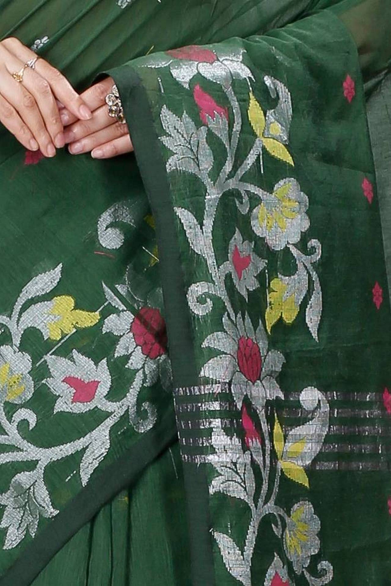 Botel Green Blended Cotton Nisa Hand Loom Saree (1371)