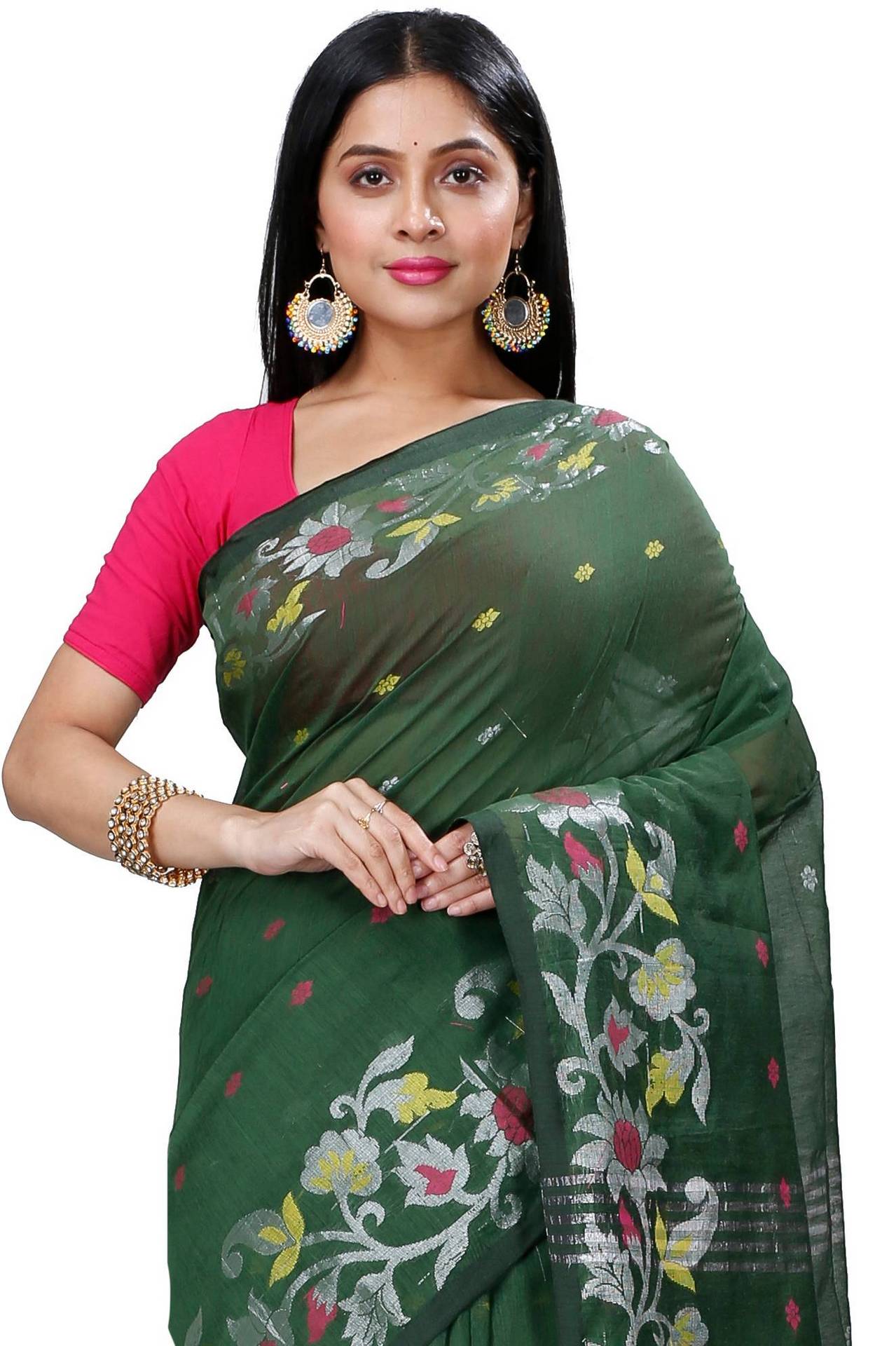 Botel Green Blended Cotton Nisa Hand Loom Saree (1371)