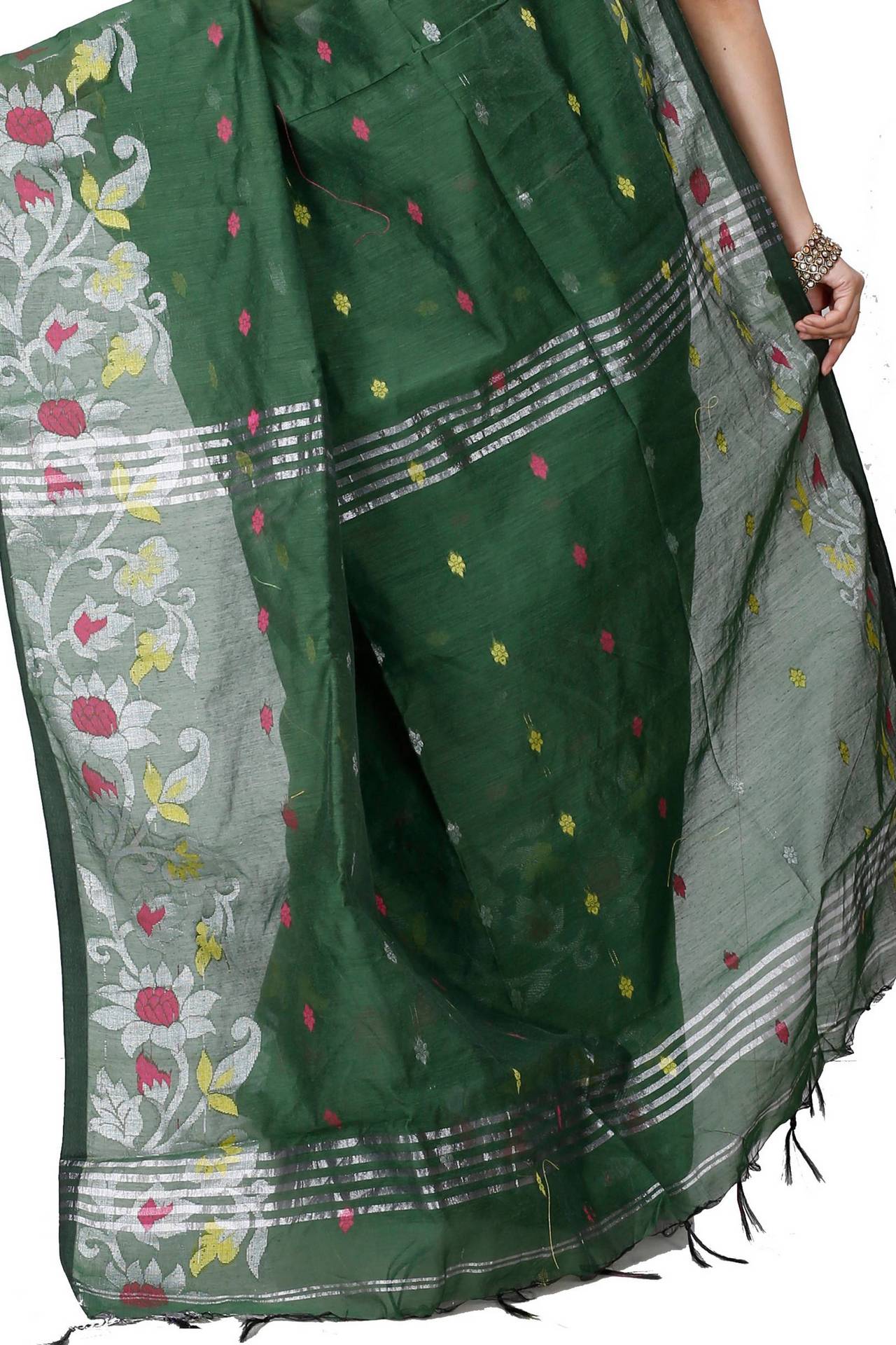 Botel Green Blended Cotton Nisa Hand Loom Saree (1371)