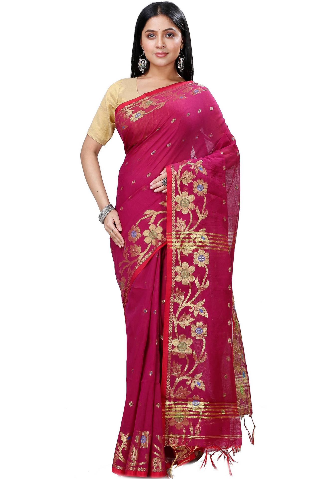 Purple Blended Cotton Neel Hand Loom Saree (1372)
