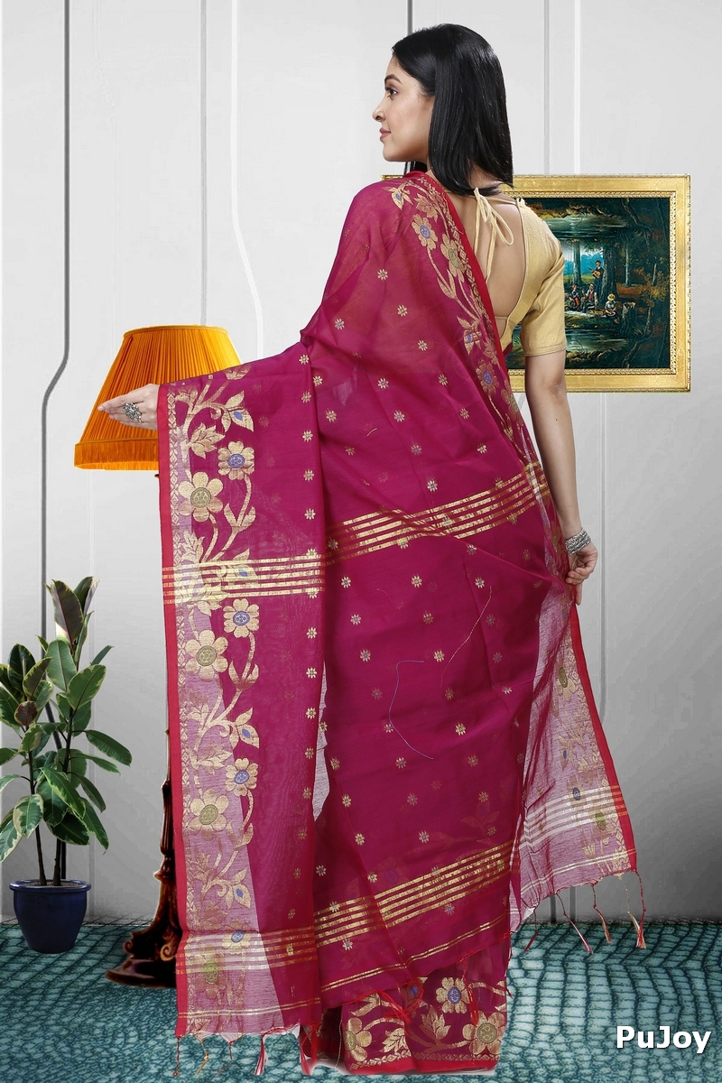 Purple Blended Cotton Neel Hand Loom Saree (1372)